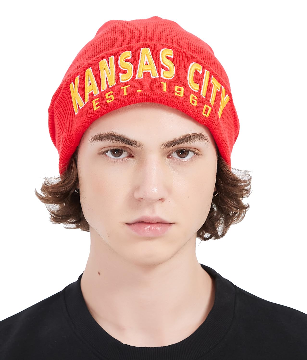 CLORPEAK Kansas City Embroidery Classic Cuff Beanie Hat Cuffed Winter Hat Knit Toque Skull Cap - Red OneSize