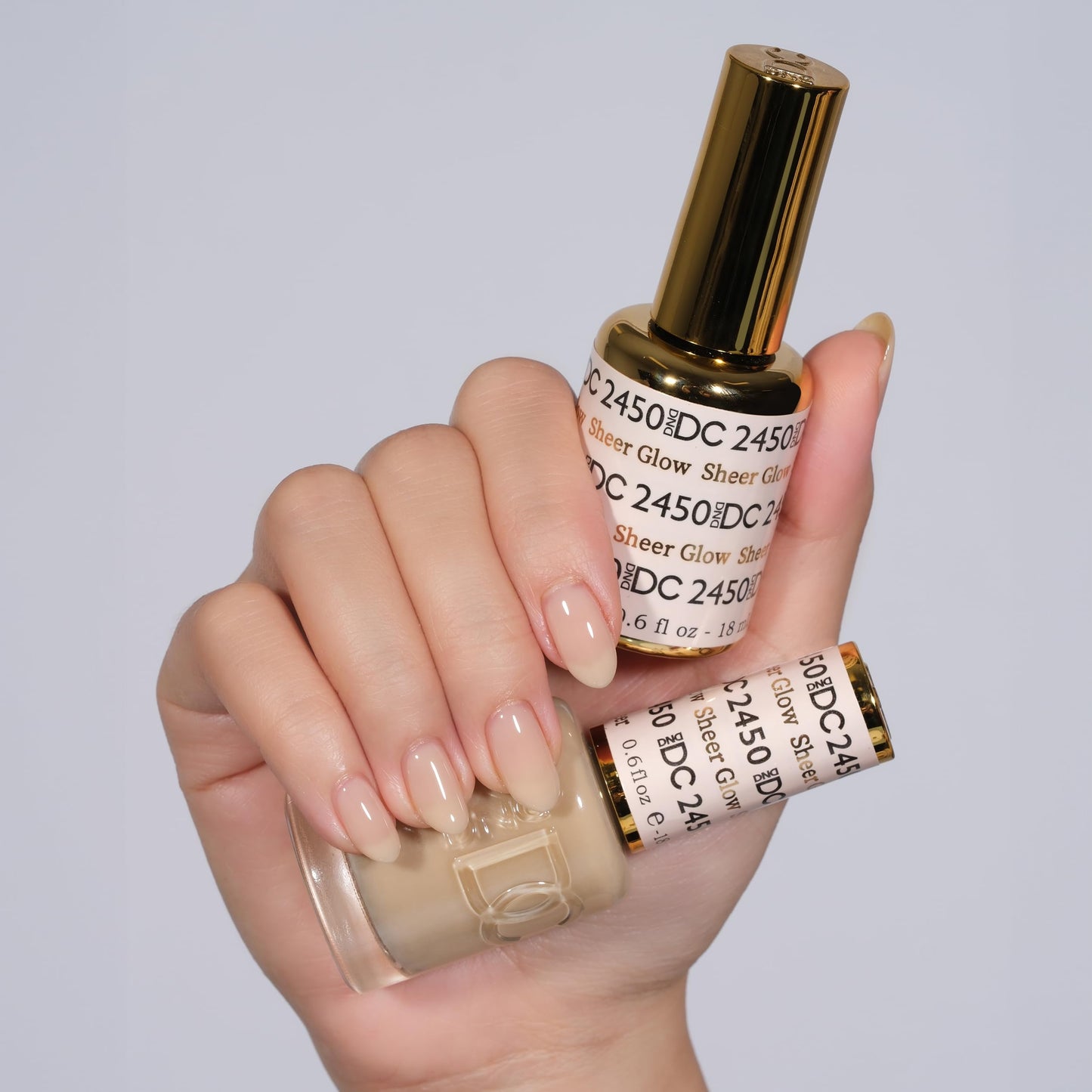 DND DC Gel Polish Set, Sheer Collection, UV/LED Gel Polish and Air Dry Nail Lacquer, Matching Chip-Free Polish Duo, 2450 Sheer Glow, 0.5 Fl Oz