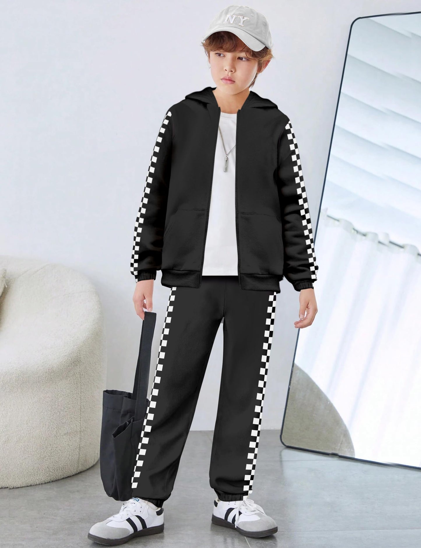 Doumlop Girls Clothes Size 10 Boys Outfits 9 Year Old Kids Clothes Boys Hooded Sweatshirt and Plaid Sweatpants 2 Piece Clothes for Girls Size 8-10 Winter Fall Black