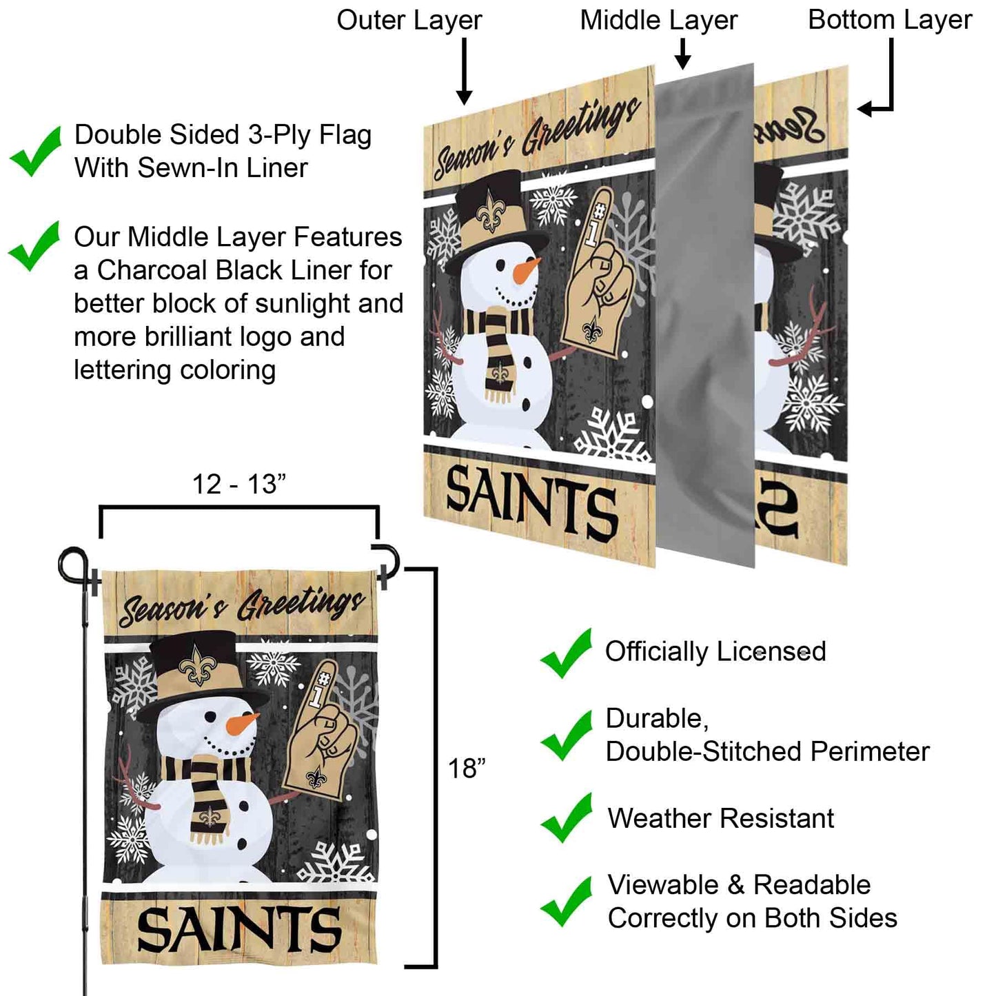 New Orleans Saints Holiday Winter Snow Garden Flag Double Sided Banner