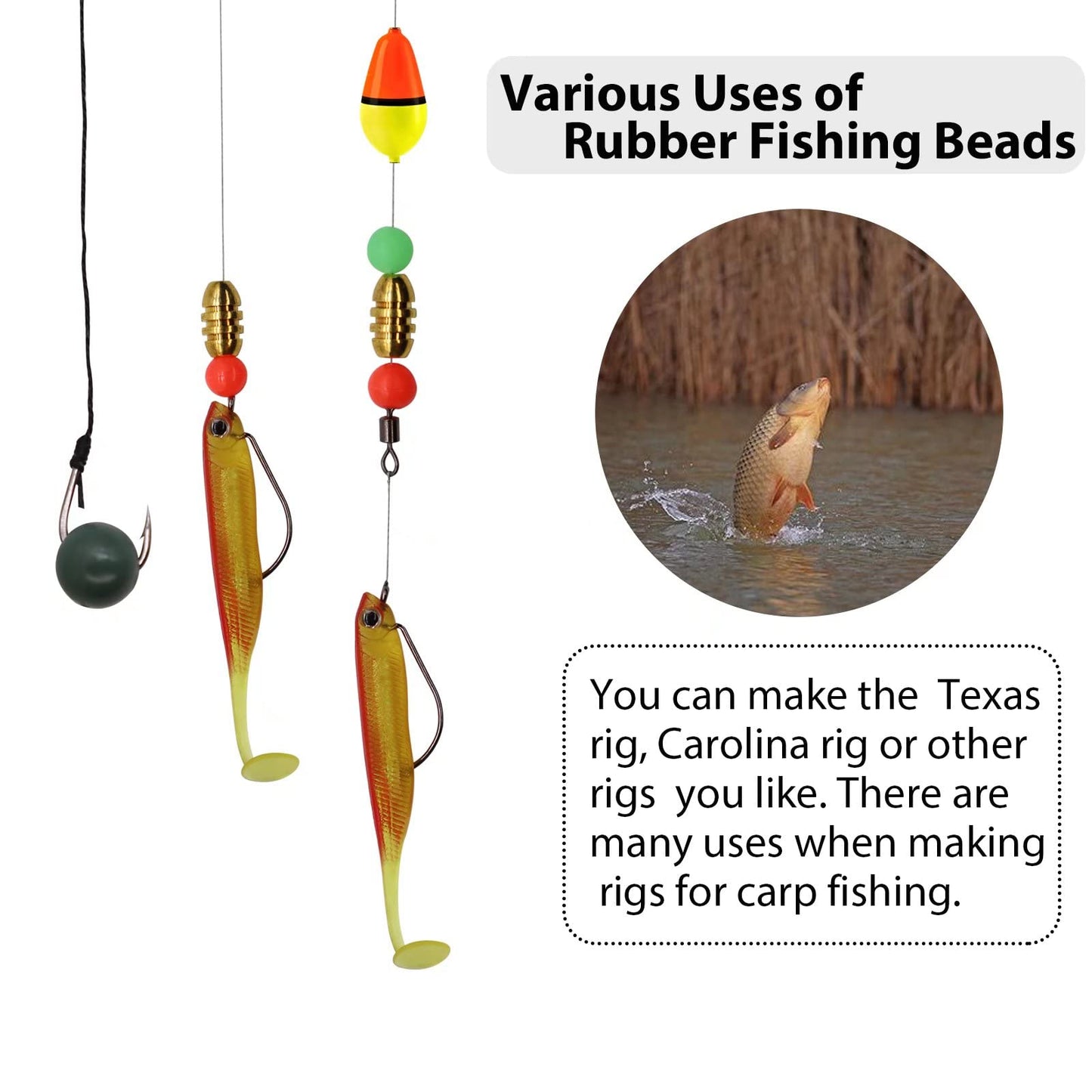 Dovesun Soft Rubber Fishing Beads Fishing Accessories Fishing Bait Eggs 7 Colors Round Fishing Beads with Fishing Tackle-Box 0.39in(120pcs)