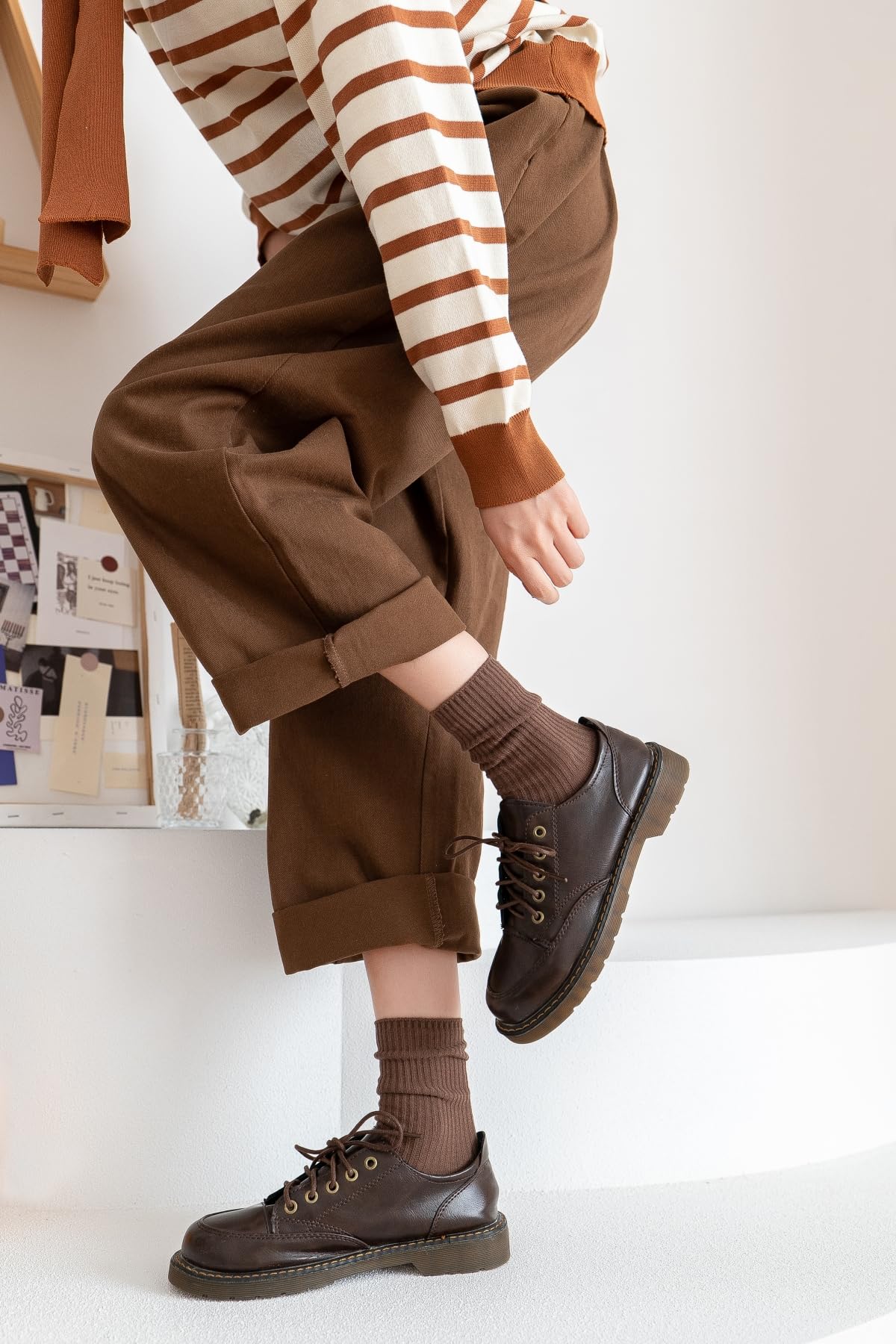 ACCFOD Fall Slouch Socks for Women Cotton Slouchy Socks Brown Coffee Gray Orange Green Yellow Nude White Socks