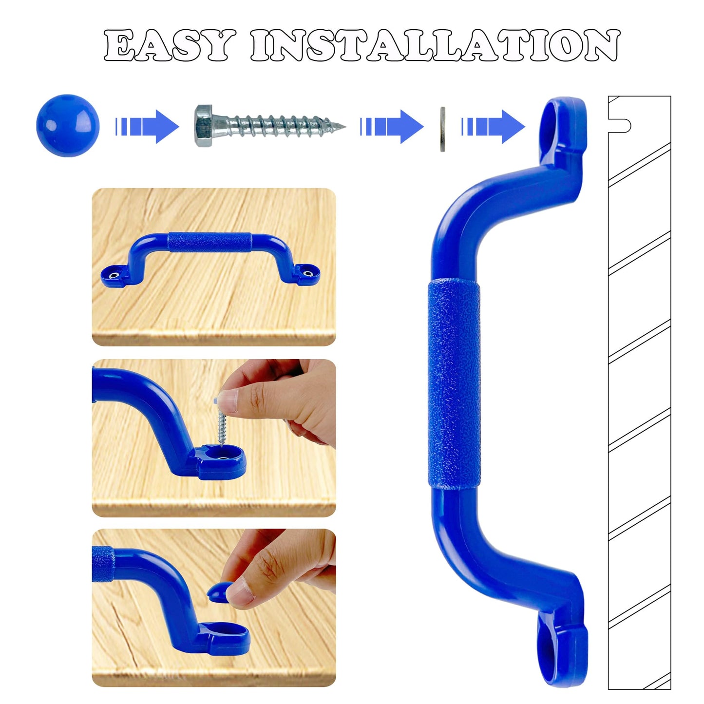 KINSPORY 10.6'' Climbing Handles, 4pc Playground Safety Handles Set, Kids Hand Grips for Swing Set, Climbing Frame, Play House, Climbing Frame - Blue