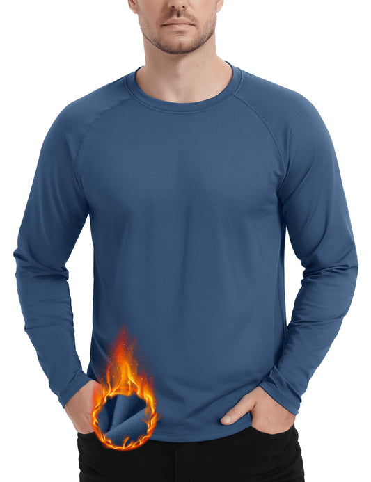 TACVASEN Athletic T Shirts for Men Raglan Long Sleeve Workout Shirt Winter Thermal Base Layer Cold Weather Blue Gray L
