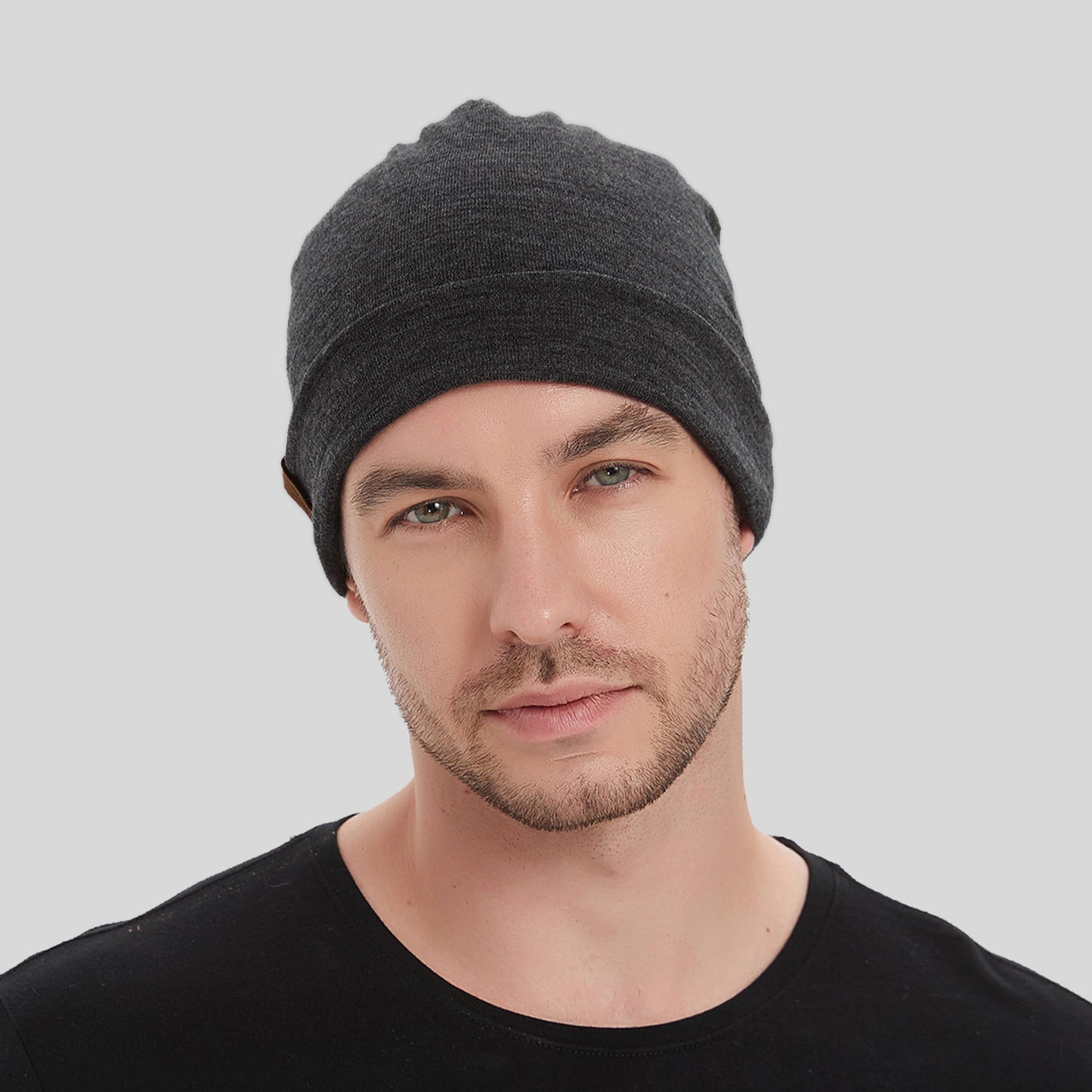 ACUSHLA 100% Merino Wool Cuff Beanie for Men & Women Knitted Winter Hat Unisex Watch Cap Skull Wrap for Cold Weather, Dark Grey