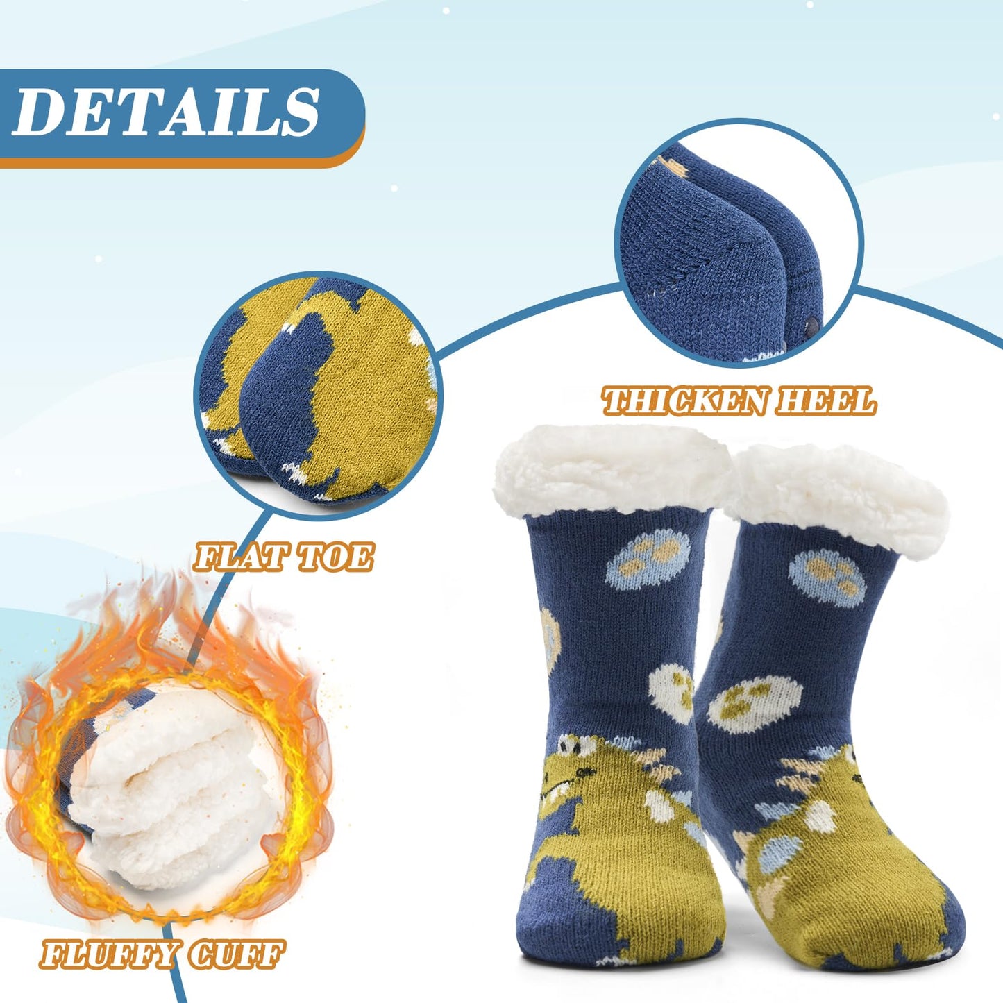 Moon Tree Toddler Boys Fuzzy Socks Winter Warm Socks for Kids Boys Thick Thermal Fleece Lined Fluffy Socks for Home 3 Pack Cartoon Dinos 2-3T