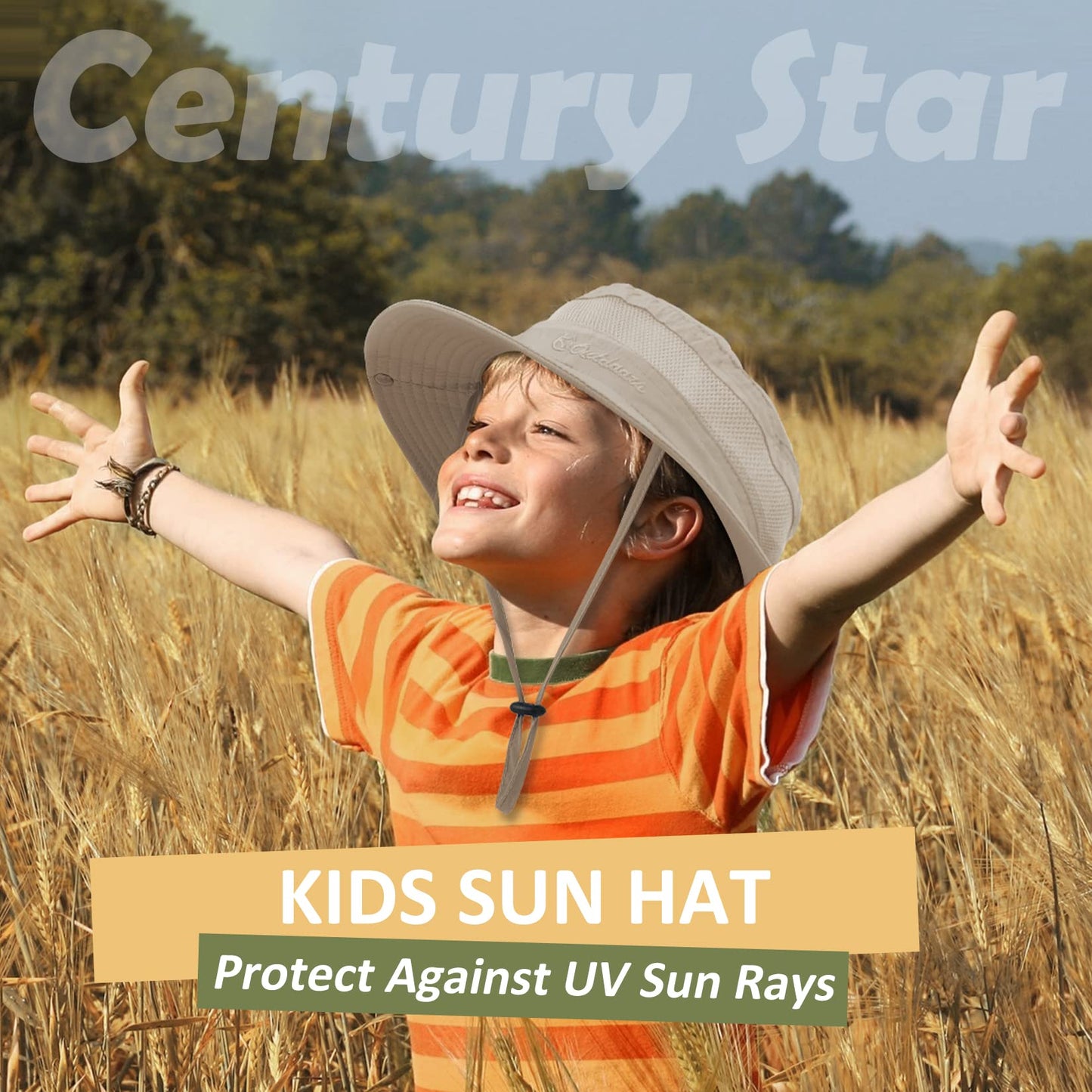 Century Star Outdoor Kids Sun Hat Boys Sun Hat Girls Beach Hat UPF 50+ Kids Bucket Hat Wide Brim Kids Fishing Safari Hat Beige 5-13T