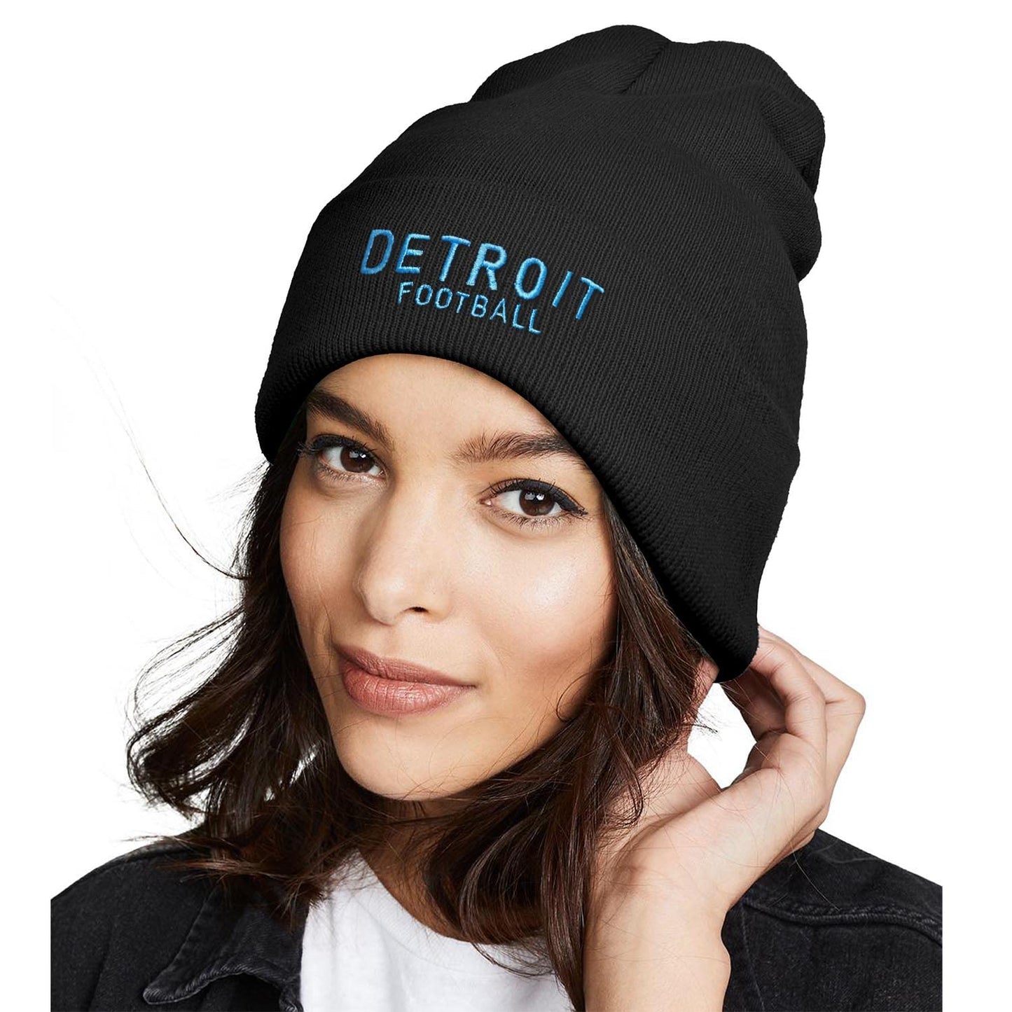 Jcrevfu Detroit Beanie City Embroidery Knitted Winter Hat for Men Women Warm Fashion Hat Black Watch Cap