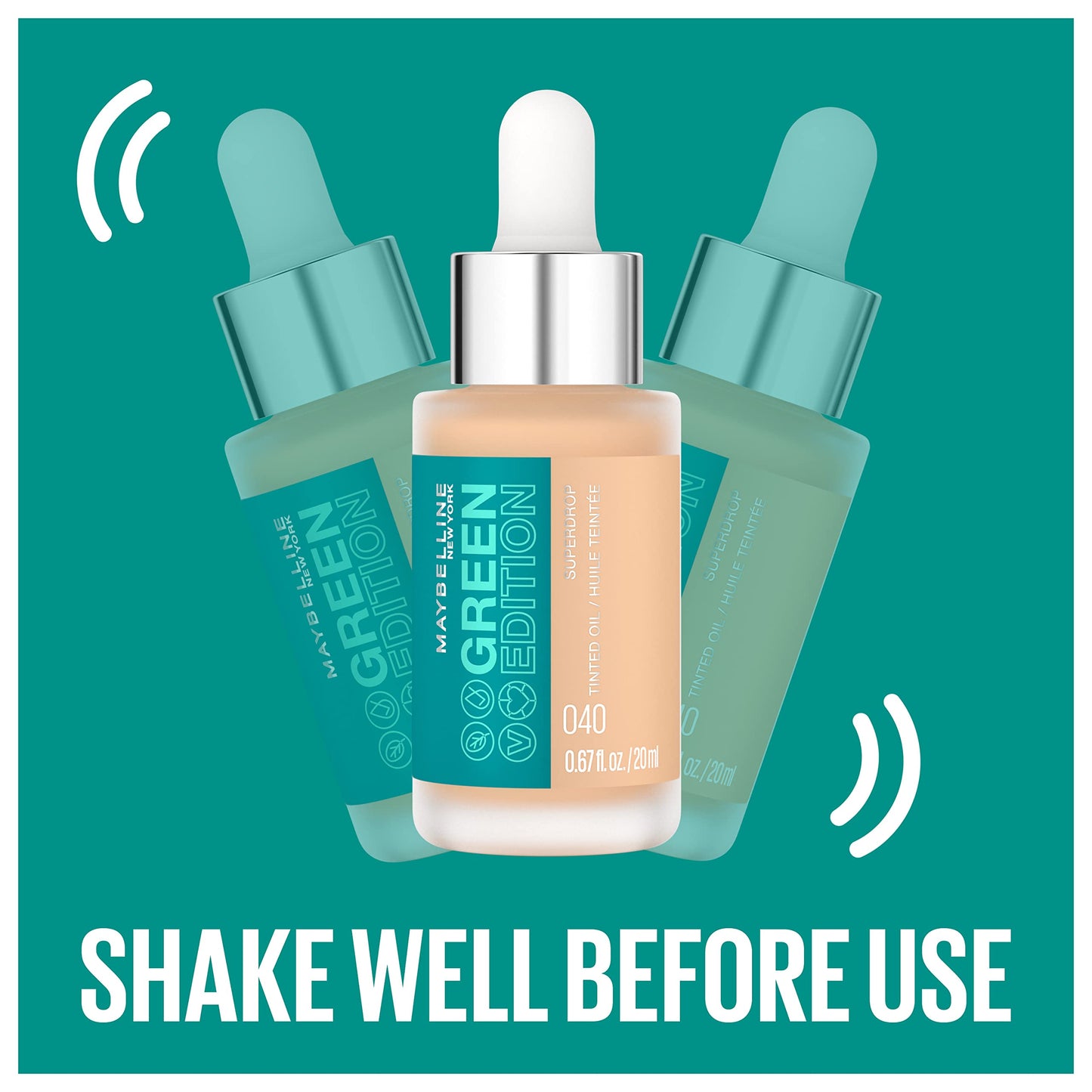 Maybelline Green Edition Superdrop Tinted Oil Base Makeup, Adjustable Natural Coverage Foundation Formulated With Jojoba & Marula Oil, 25, 1 Count
