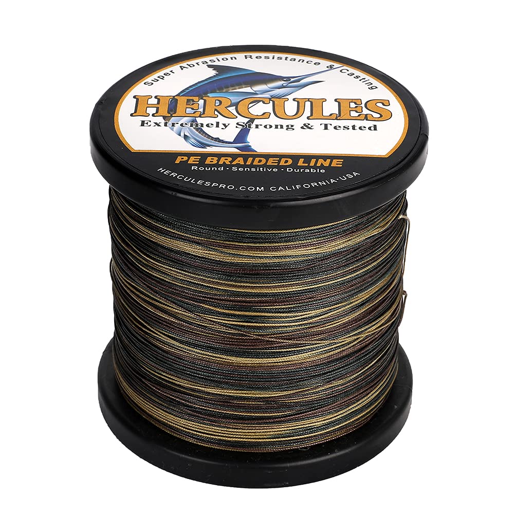 HERCULES Braided Fishing Line 12 Strands, 100-2000m 109-2196 Yards Braid Fish Line, 10lbs-420lbs Test PE Lines for Saltwater Freshwater - Camo Green, 10lbs, 100m