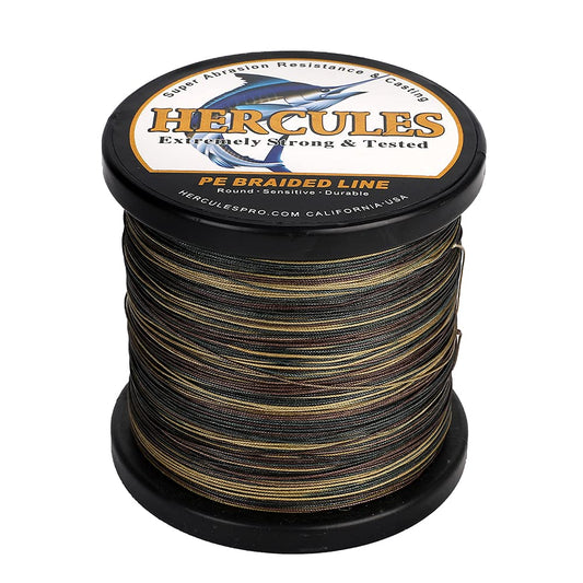HERCULES Braided Fishing Line 12 Strands, 100-2000m 109-2196 Yards Braid Fish Line, 10lbs-420lbs Test PE Lines for Saltwater Freshwater - Camo Green, 10lbs, 100m