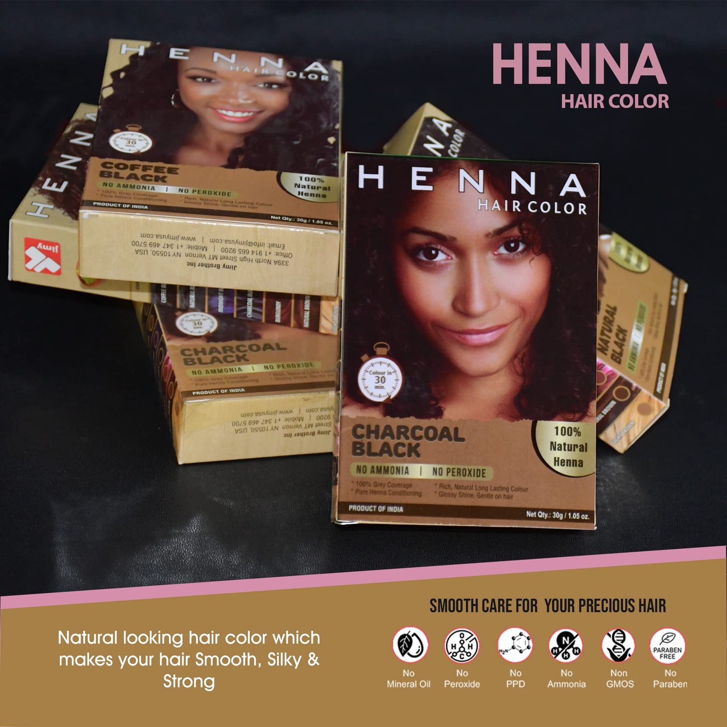 HENNA HAIR COLOR 30 Minute Black Henna Hair Dye: Enriched with Herbs, Harsh Chemical-Free Semi-Permanent Henna Hair Color for Men and Women (Charcoal Black)