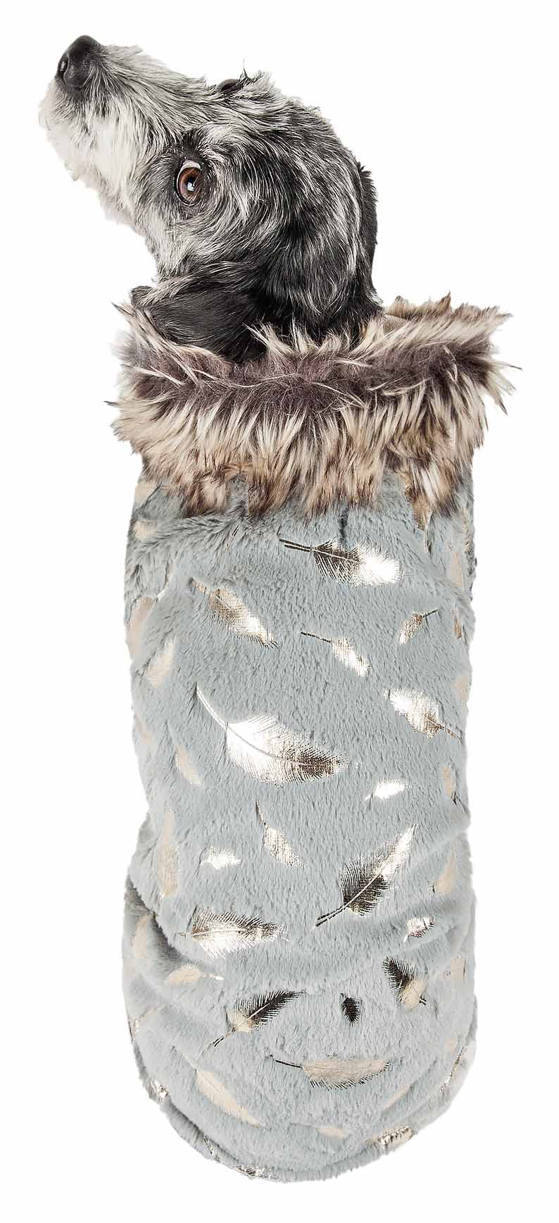 Pet Life ® Luxe 'Gold-Wagger' Gold-Leaf Patterned Mink Fur Dog Coat - Dog Jacket with Hook-and-Loop Belly enclosures - Winter Dog Coats for Small Medium Large Dog Clothes