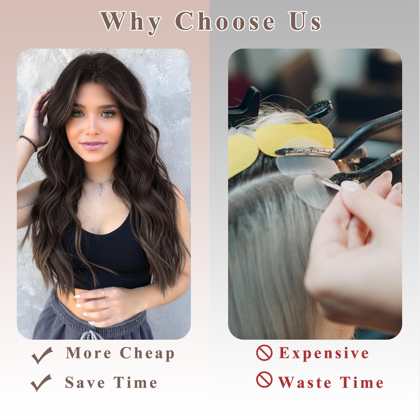 NAYOO 4PCS Clip in Hair Extensions Dark Brown Long Wavy Curly Synthetic Thick Hairpieces for Women with Fiber Double Weft Hair Full Head(20 inch, Dark Brown)