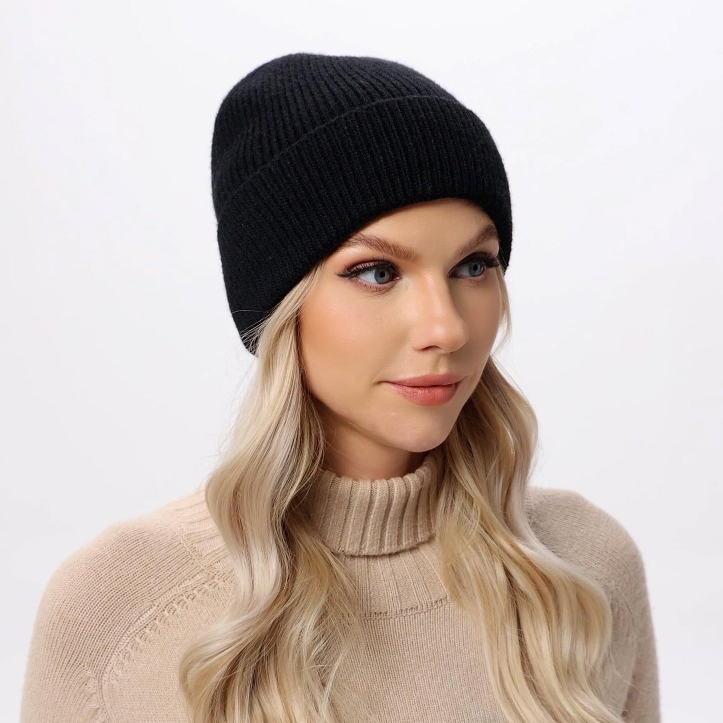 ZOORON Beanie for Women Men Warm Winter Hats Unisex Cuffed Plain Skull Knit Hat Cap Thick Fisherman Beanies Black&Gray