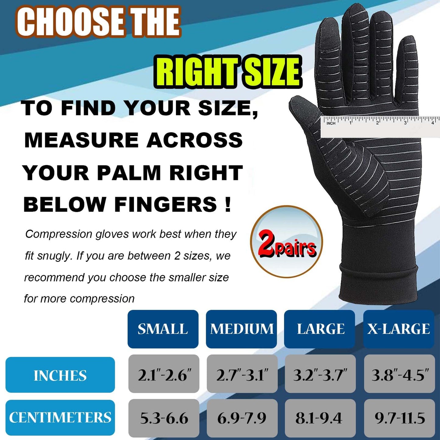 2 Pairs Full Finger Compression Gloves for Women Men, Copper Arthritis Gloves for Rheumatoid,Osteoarthritis,Carpal Tunnel,Tendonitis, Joint Swelling,Hand Pain Relief With Touchscreen Tips (Medium)