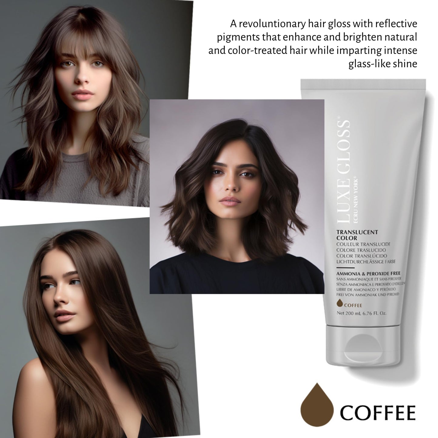 ECRU New York LUXE GLOSS Hair Gloss for Enhanced Color and Glass-Like Shine, Coffee