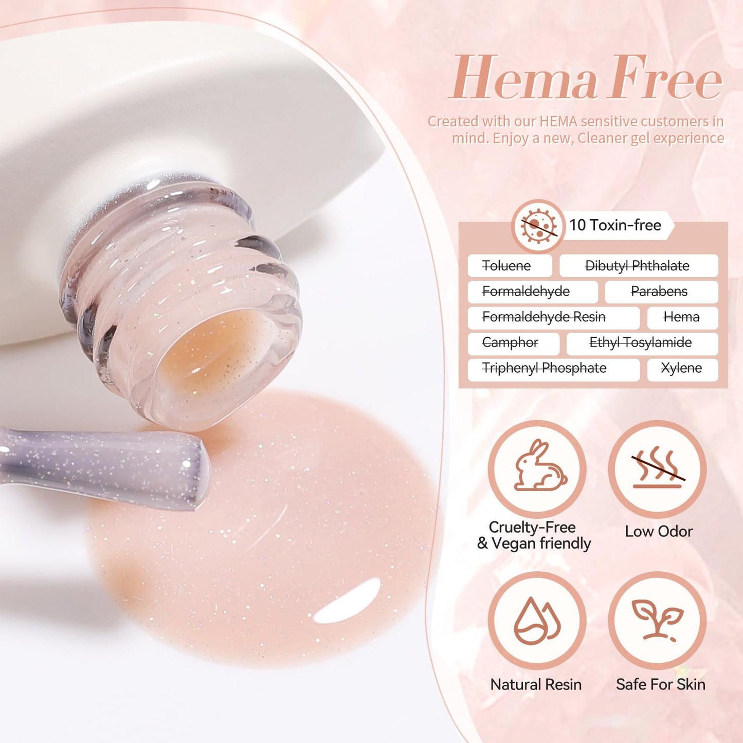 Born Pretty Jelly Gel Nail Polish Jelly Glitter Nude Pink Gel Polish Holographic Shimmer Nude Pink Natural Translucent Soak Off Hema-Free Gel Polish Nail Art DIY 15ML