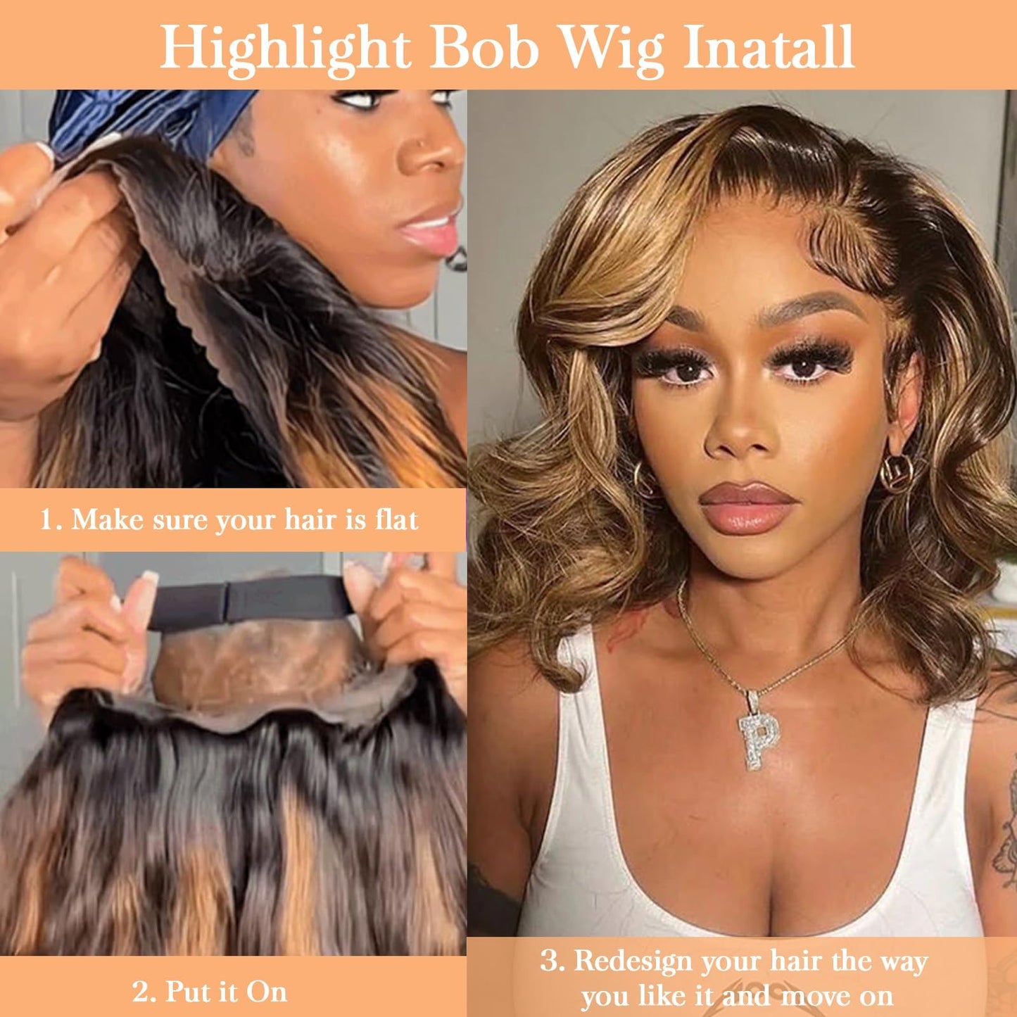 Tinashe 12Inch Wear and Go Glueless Bob Wig Human Hair Highlight Bob Wig Human Hair Honey Blonde 5x6 Body Wave Wigs for Beginners Glueless Short Bob Wig(12inch,P4/27 Loose Body Bob Wig)