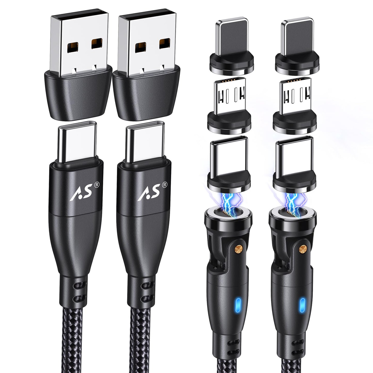 100W 540 Rotation Magnetic Charging Cable 3.3FT/6FT-2Pack, USB C to USB C Cable Fast Charge Magnetic USB C Charging Cable, Magnetic Charge Cable, Data Transfer Capable, Compatible with All Devices