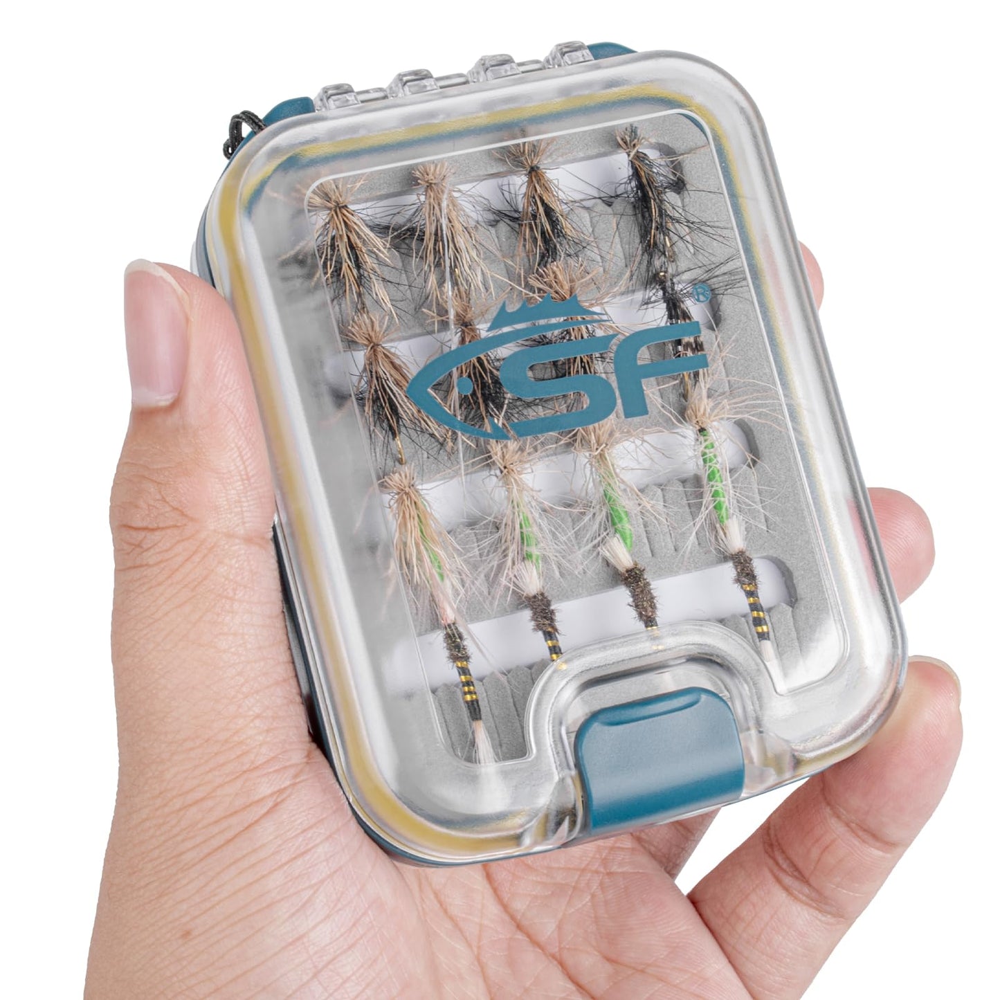 SF Plastic Waterproof Pocket Fly Fishing Box Double Side Clear Lid Slit Foam with Lanyard Mini Fly Box