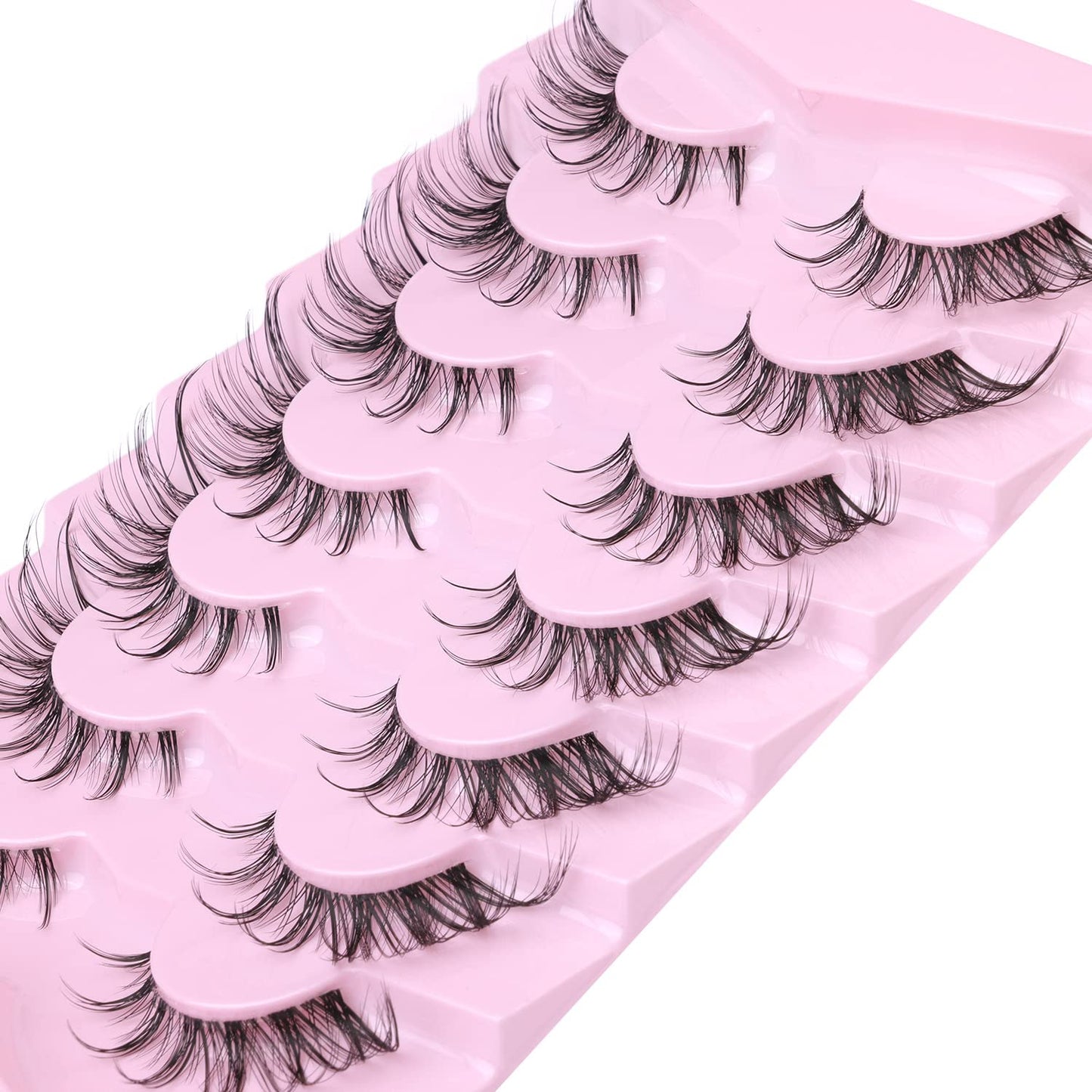 Manga Lashes Fox Eye False Eyelashes Natural Look Faux Mink Lashes Wispy Clear Band Spiky Cat Eye Strip Eyelashes Pack, 7 Pairs