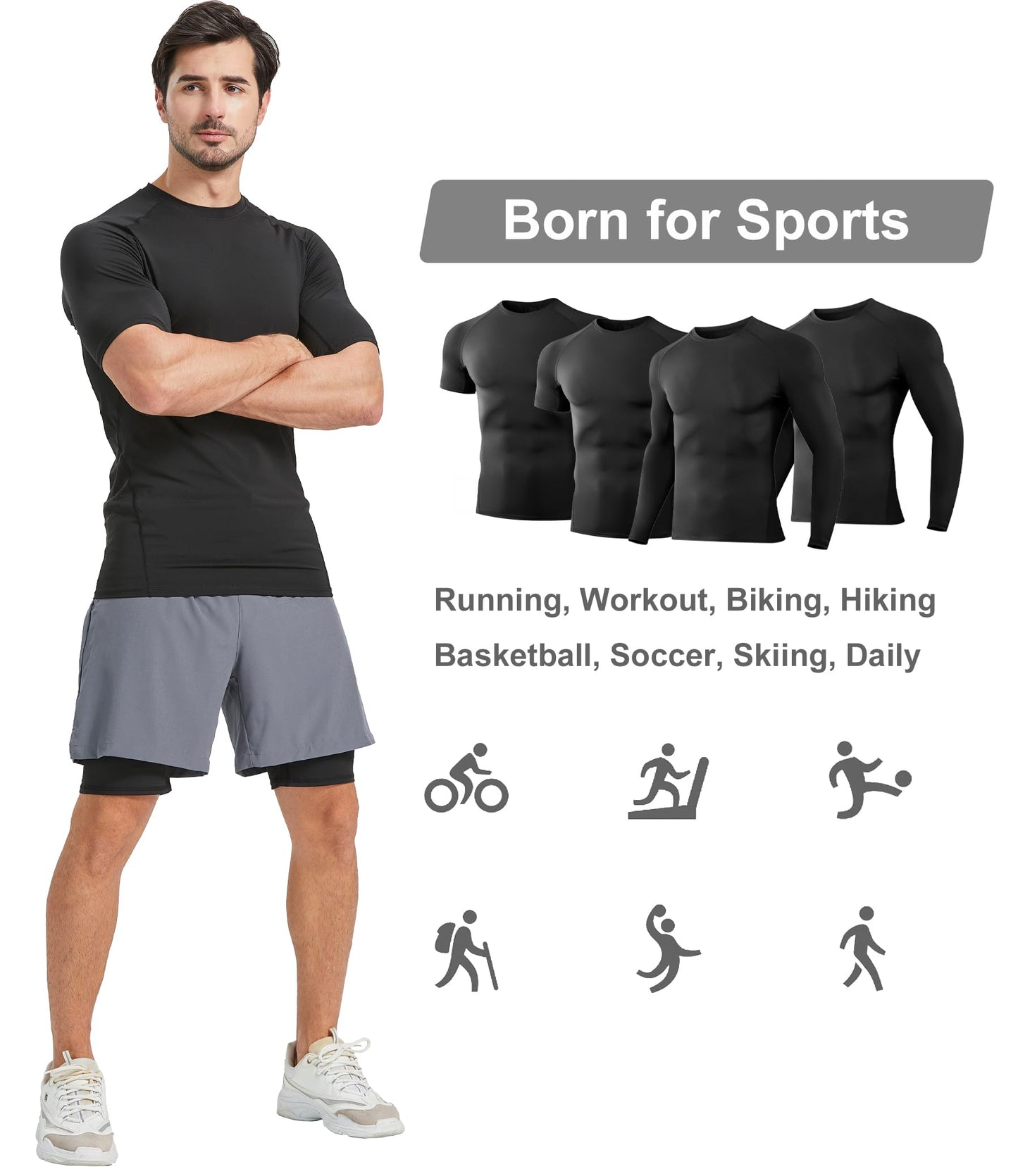 Dalavch 4 Pack Men's Compression Shirts Short & Long Sleeve Athletic Workout Sports Undershirt Base Layer Top for Winter 4 Black Small