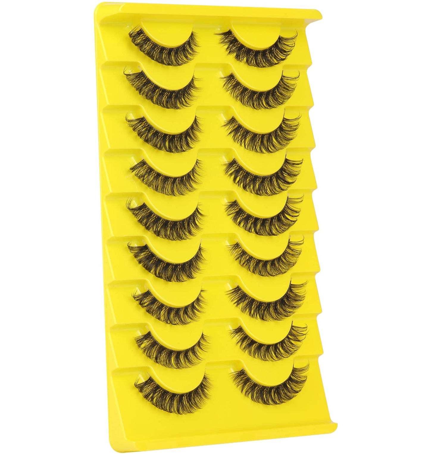 False Eyelashes Natural Russian Strip Lashes Wispy Cat Eye Mink Lashes 3D D Curl Fake Eyelashes Lightweight Transparent Band Handmade Reusable Lashes Pack