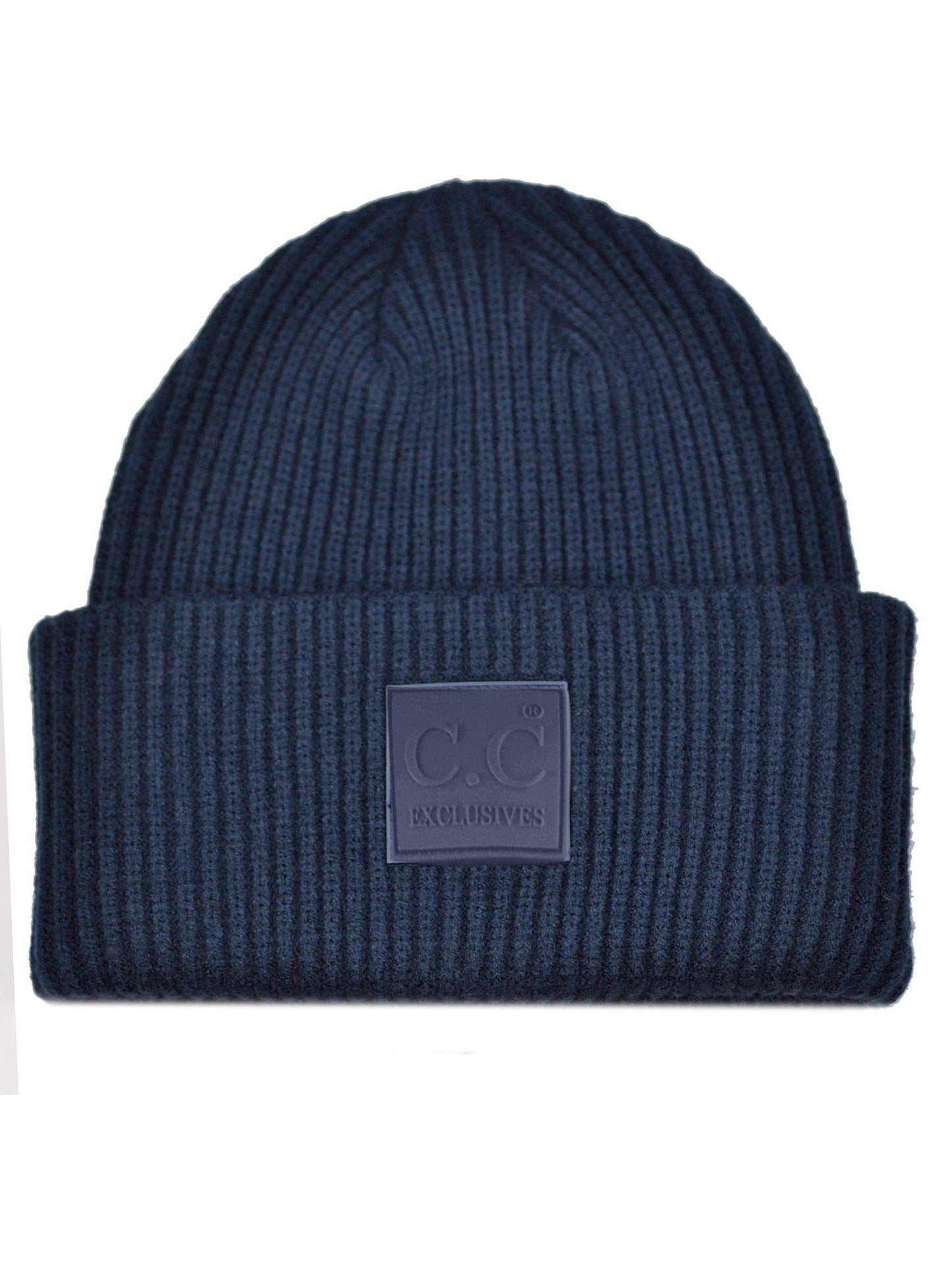 C.C Unisex Winter Thick Knit Plain Cuff Skull Cap Beanie Hat, Navy