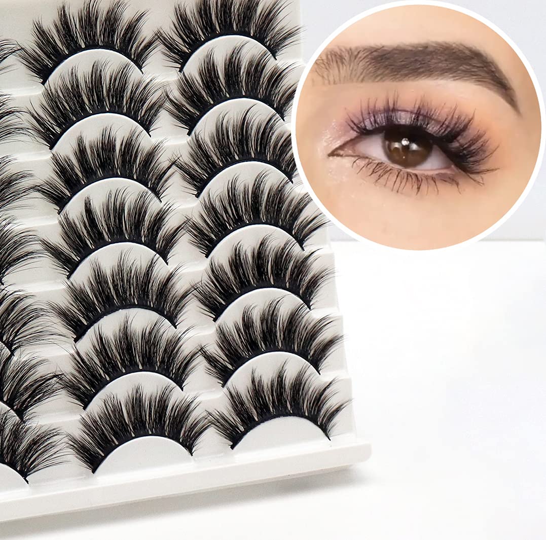Losha False Lashes 14 Pairs Value Pack Fluffy Fake Eyelashes Natural Look 6D Handmade Reusable Eye Lashes Pack 2 Styles Mix