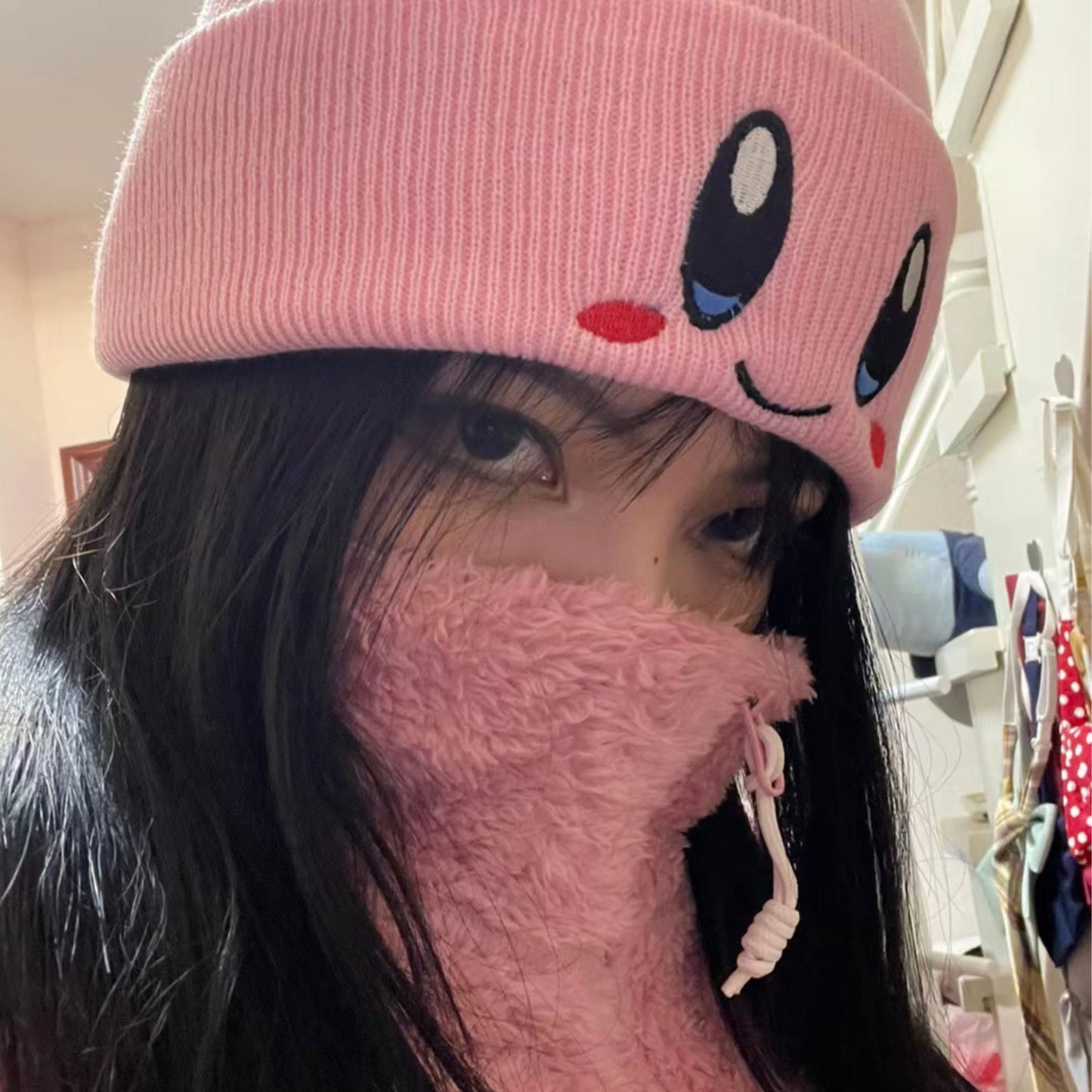 Ohjijinn Anime Beanie Pink Beanie Cute Kawaii Knit Hats, Funny Beanie Hat Winter Skiing Slouchy Warm Cap for Women
