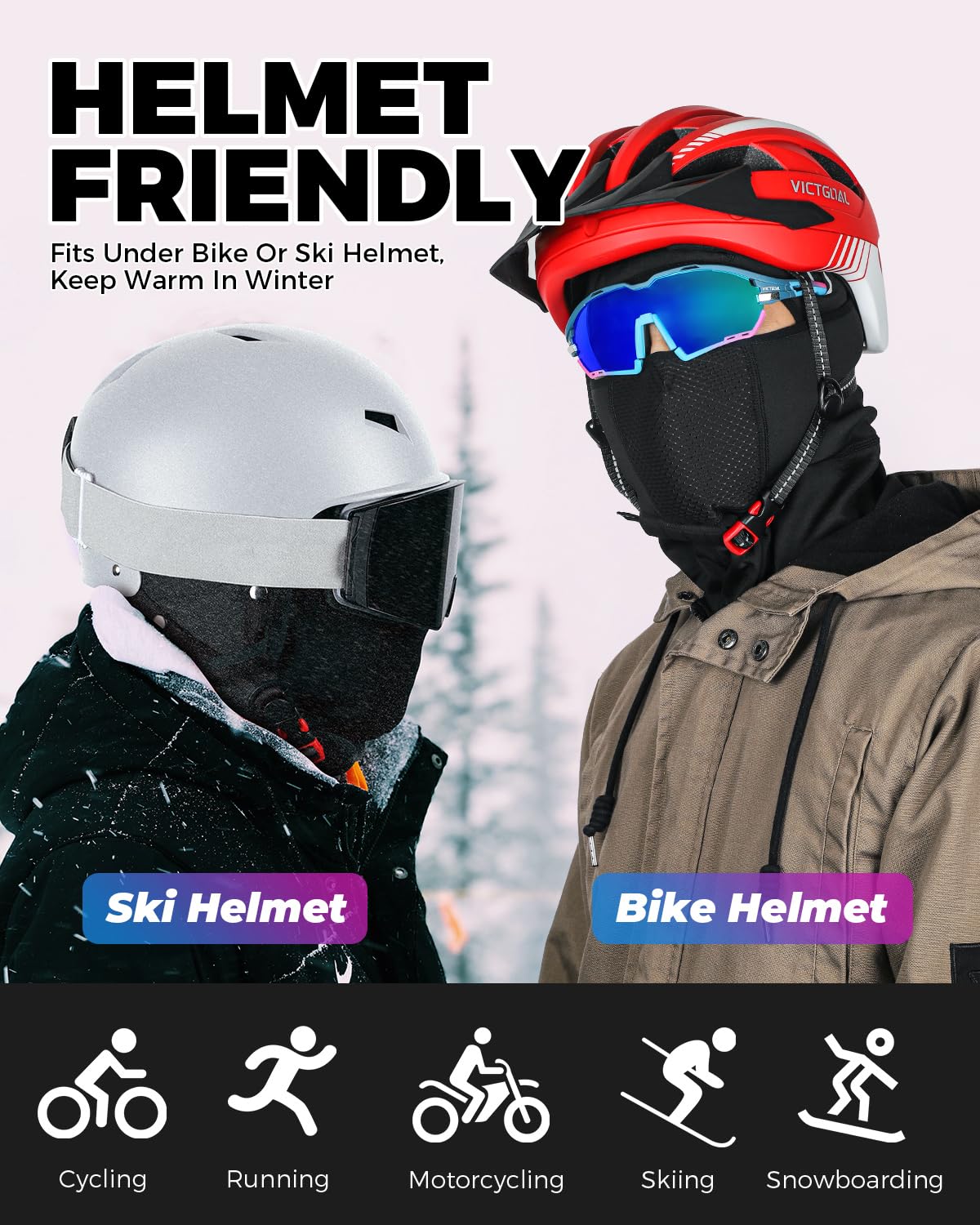 VICTGOAL Winter Ski Mask for Men Thermal Fleece Balaclava Face Mask Windproof for Cycling Motorcycle Snowboard (Black)