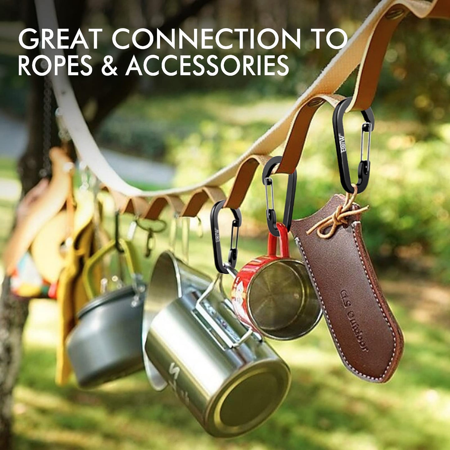 EOTW 6pcs Carabiner Clip and 2pcs Paracord Keychain Small Aluminum Caribeaner D Ring for Camping, Hiking, Fishing Or As A Key Organizer Black+Green