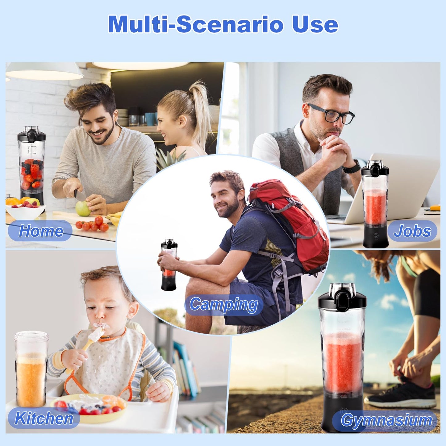 Smoothie Blender, Personal Blender for Shakes and Smoothies with 20oz Portable Cup, Travel Lid and Stainless Steel Blades, Rechargeable Portable Smoothie Maker for Juices, Office, Gym, Travel