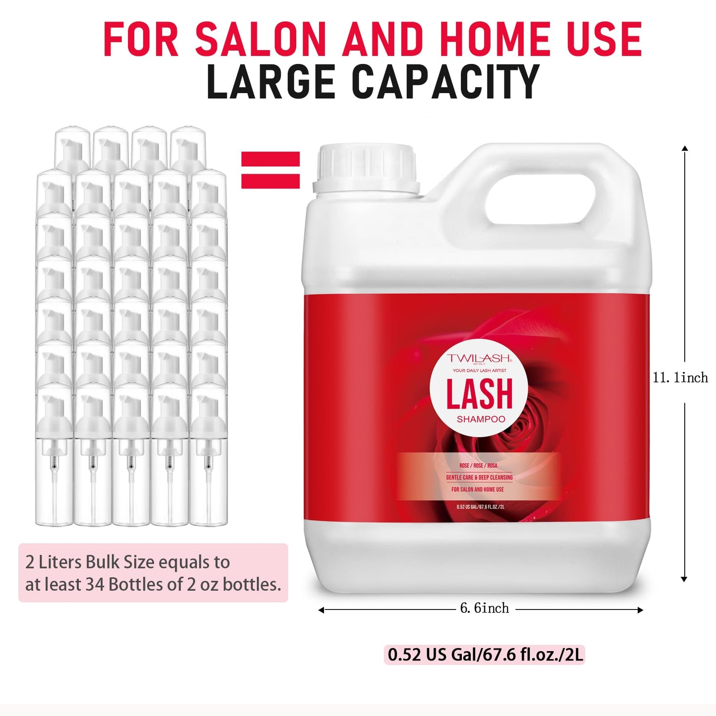 TWILASH BY DLY Lash Shampoo Bulk, Eyelash Cleanser for Extensions 2 Liters, Safe Makeup Remover, Non-irritating or Burning Eyelid Foaming Cleanser for Professional Salon and Home Use (Rose-2L)