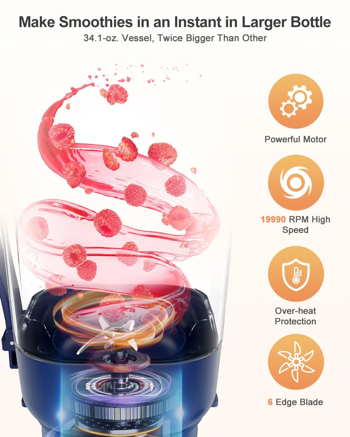 kawu Portable Blender, Smoothie Blender, Personal Blenders with 34.1 oz, No-BPA, Leakproof-Lid and Sip Spout, USB-C Rechargeable, Dishwasher Safe, Personal Mixer for Shakes, Recipes, with Handle/Strap