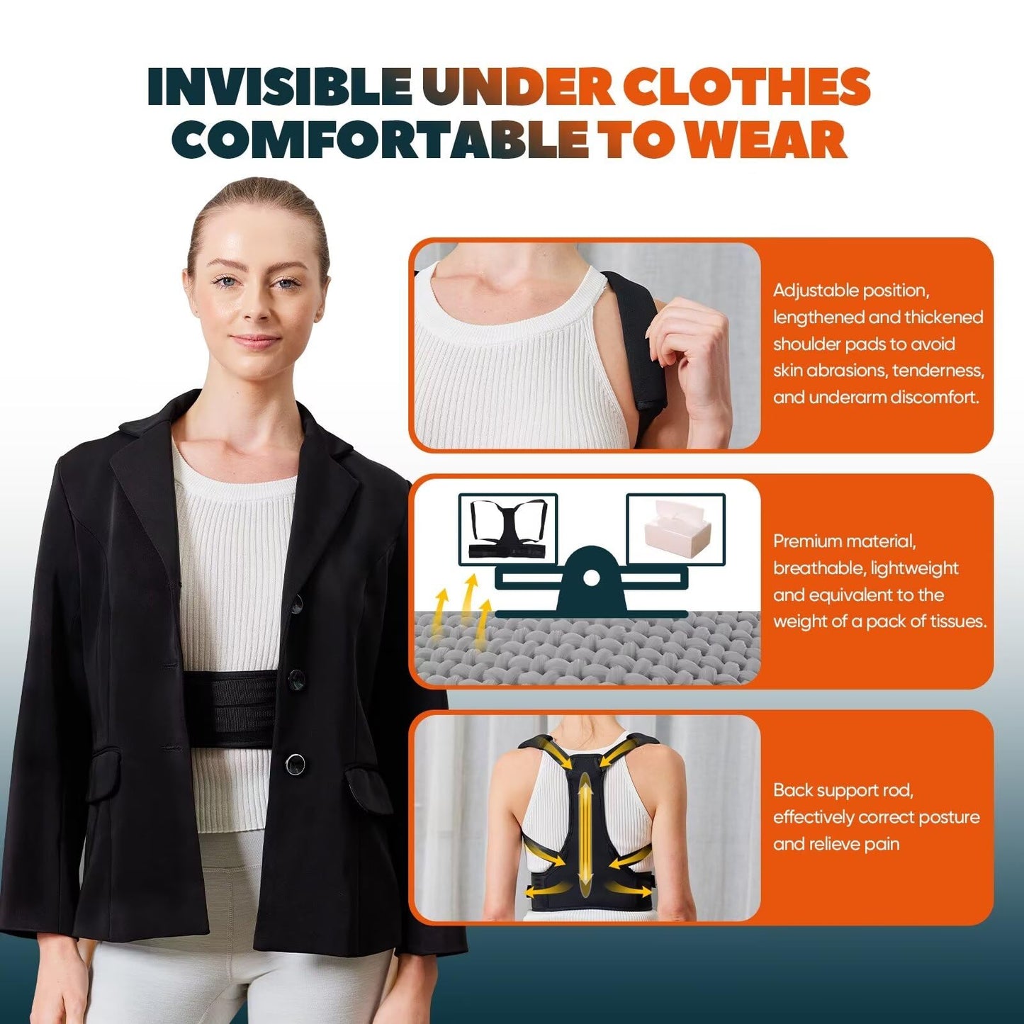 HEZKUGU Posture Corrector For Women and Men, Fully Adjustable Back Brace, Back Straightener Posture Corrector Providing Pain Relief From Neck, Shoulder, Back, Lumba (Small/Medium)