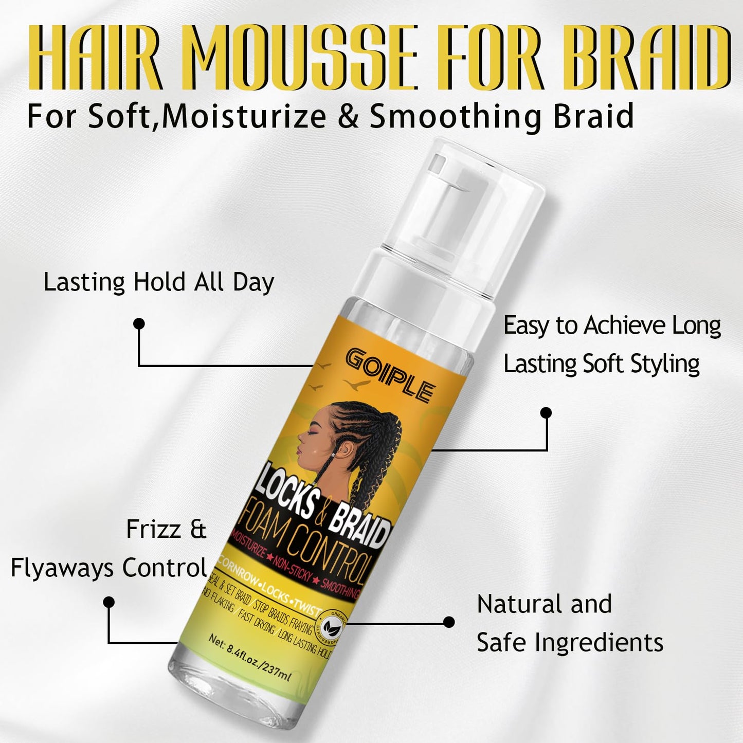 Braid and Loc Mousse for Hair Braiding, Twists, Braids and Locs - No Flake, Extra Hold, High Shine, Moisturizing, Frizz Control, Lightweight, Easy Application, with Leopard Silky Du-rag