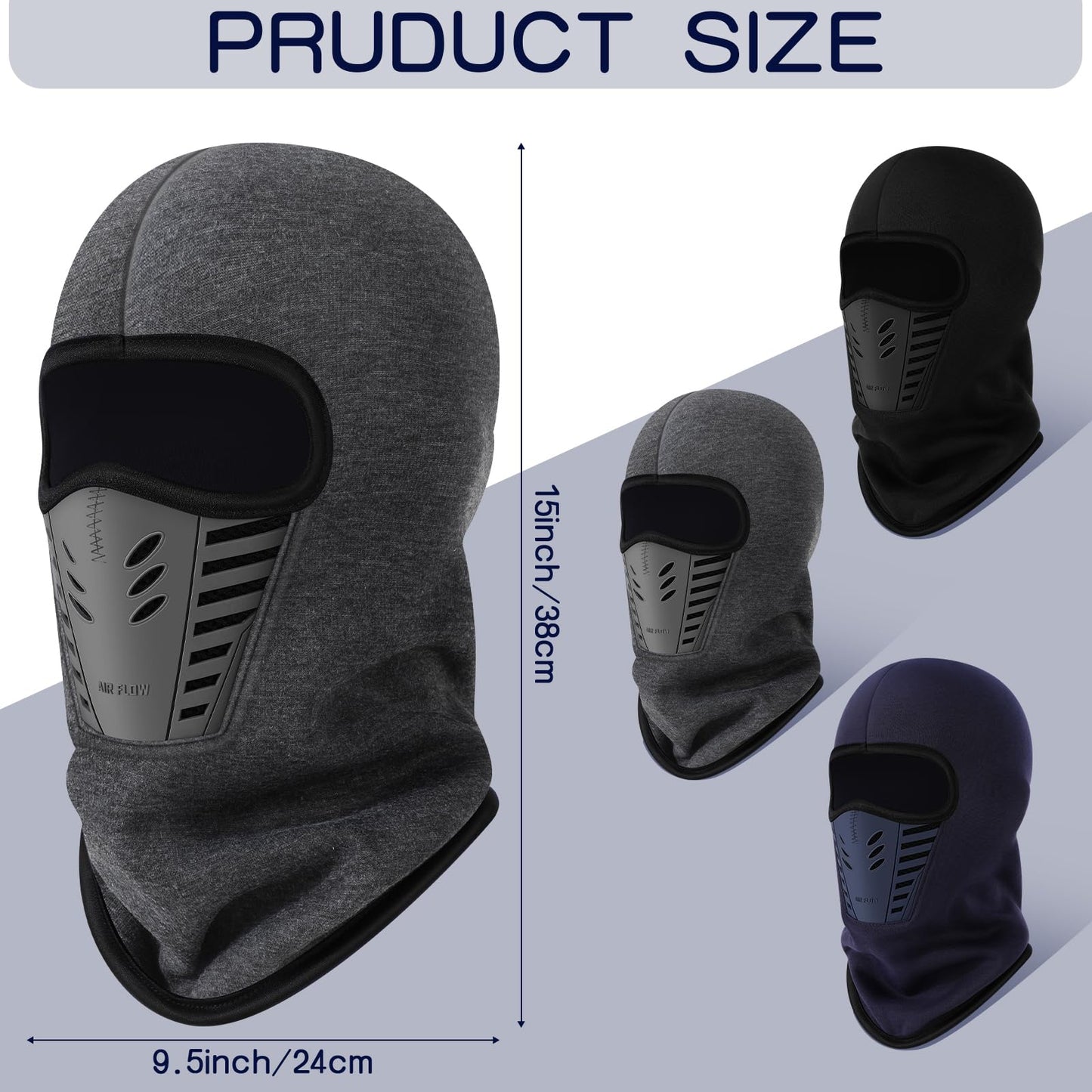 Eurzom 3 Pack Ski Mask for Men 3D Thermal Winter Face Mask Wind Proof Breathable Balaclava Motorcycle Mask for Men Women(Black, Gray, Deep Blue)