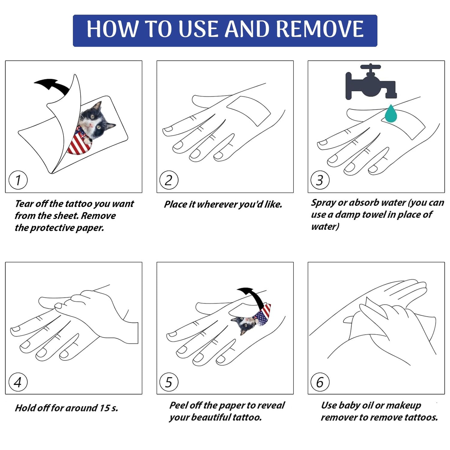 MIIVOYAGE 4th of July Temporary Tattoos – 72pcs Individually USA Cat, American Flag Tattoos, Fourth of July Decorations, America, Red White and Blue Party Supplies, USA, Memorial Day, Independence Day