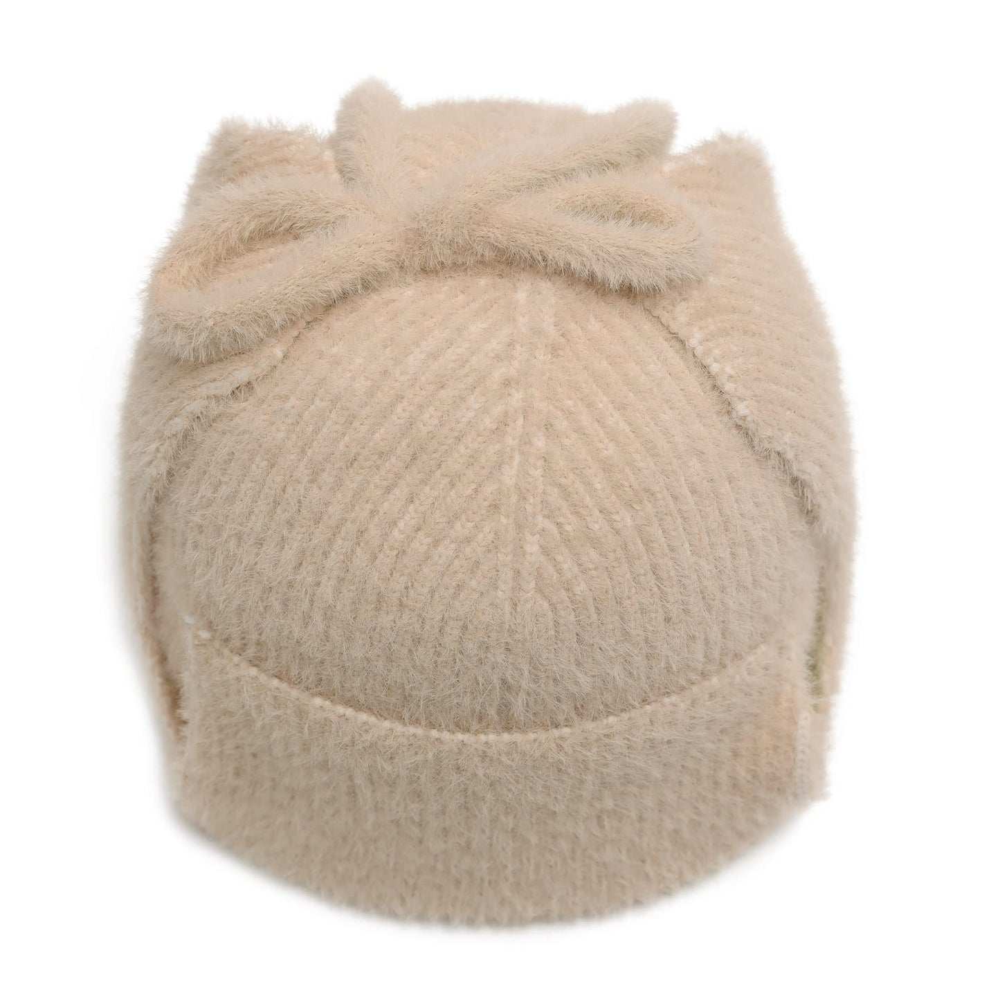 ZLYC Women Winter Knitted Earflap Beanie Hat Soft Cashmere Feel Warm Ski Skully Cap (Plain Beige)