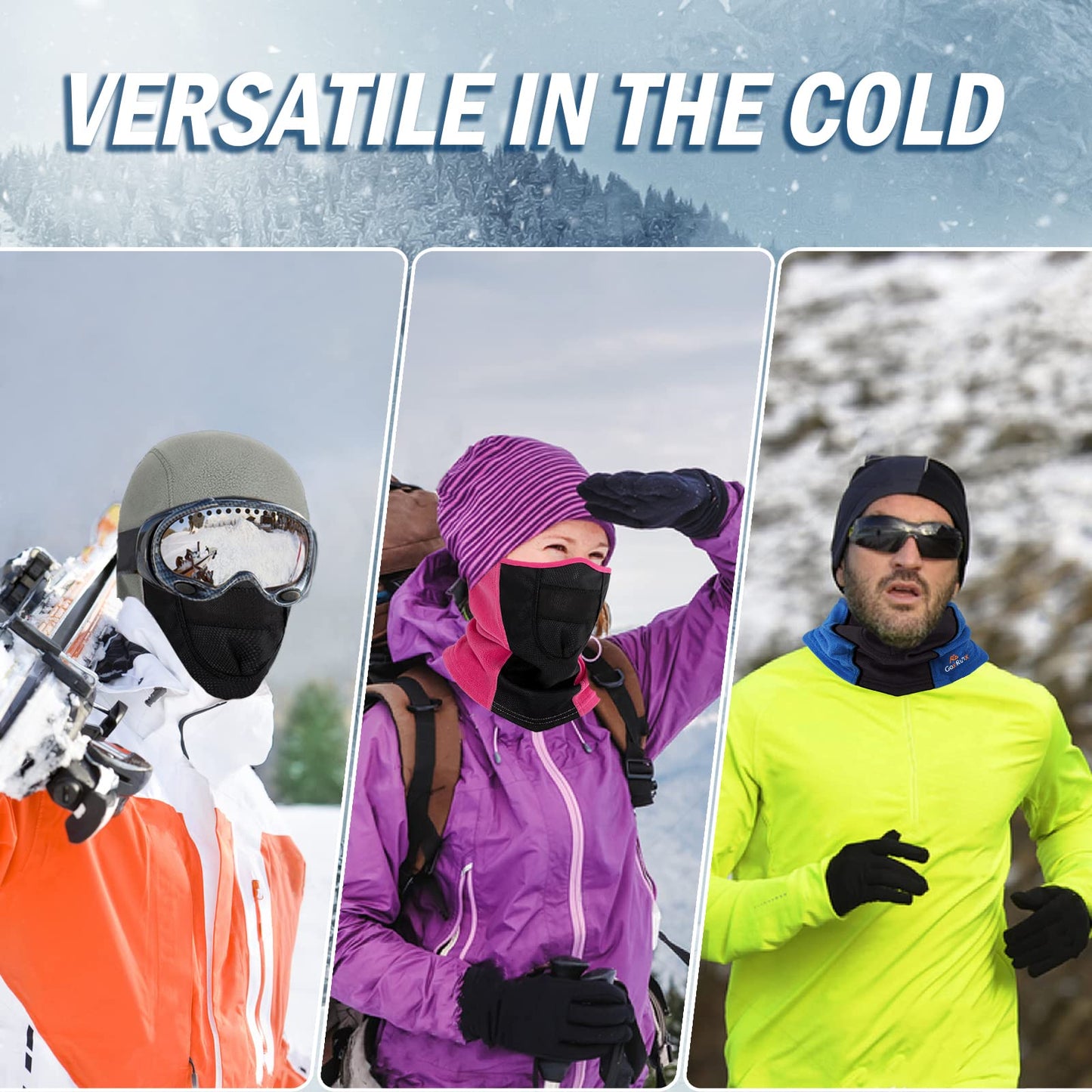 GoxRunx Balaclava Ski Mask-Winter Fleece Face Mask for Men & Women-Warm,Breathable,Windproof Gear for Skiing & Motorcycling Grey, Navy