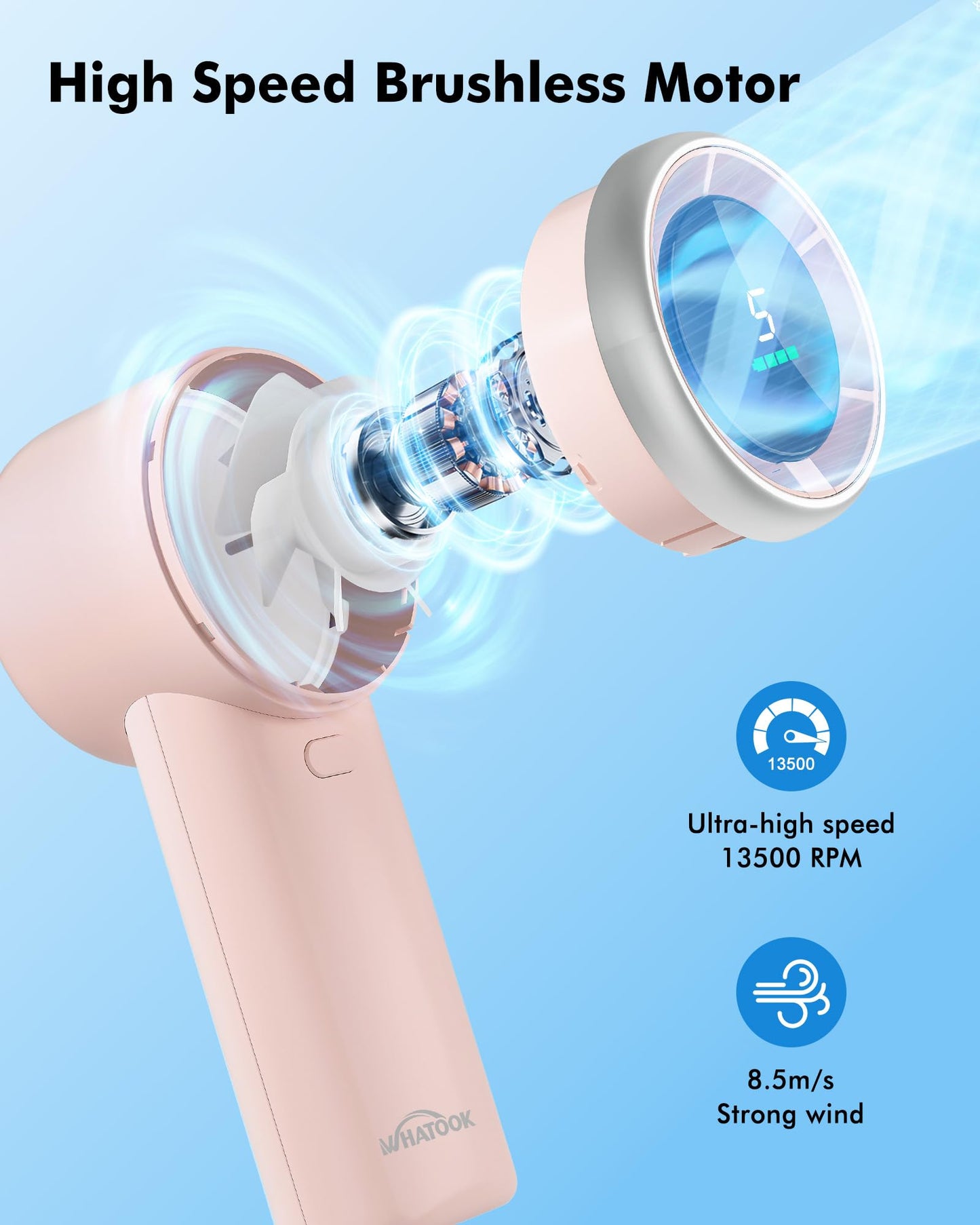 WHATOOK Portable Mini Fan: High Speed Cooling Fan, 10 Hours Battery Life, USB Rechargeable, Small Essentials for Women, Beach Travel, Vacation (Pink)