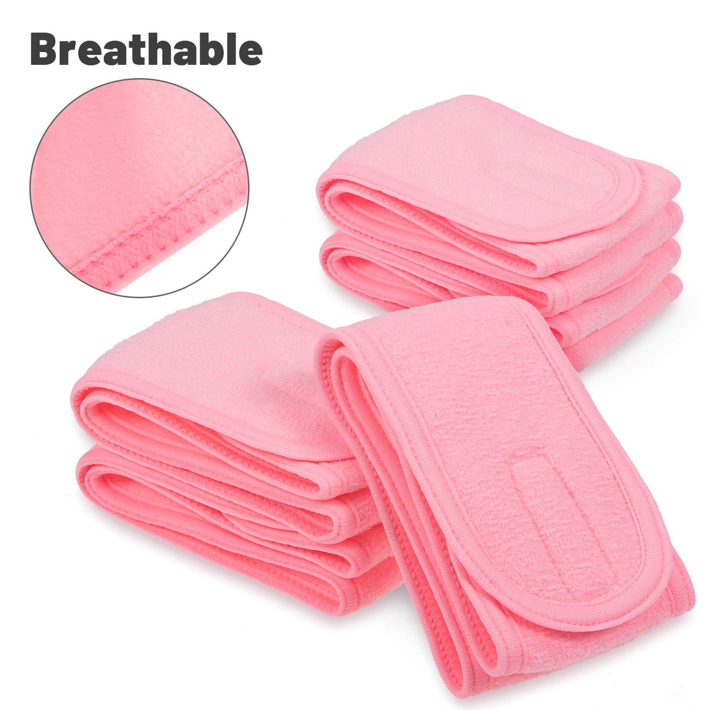 Whaline 4 PCS Spa Headband, Make up Hair Band, Stretch Terry Cloth Headband for Sport Yoga Shower (Pink)