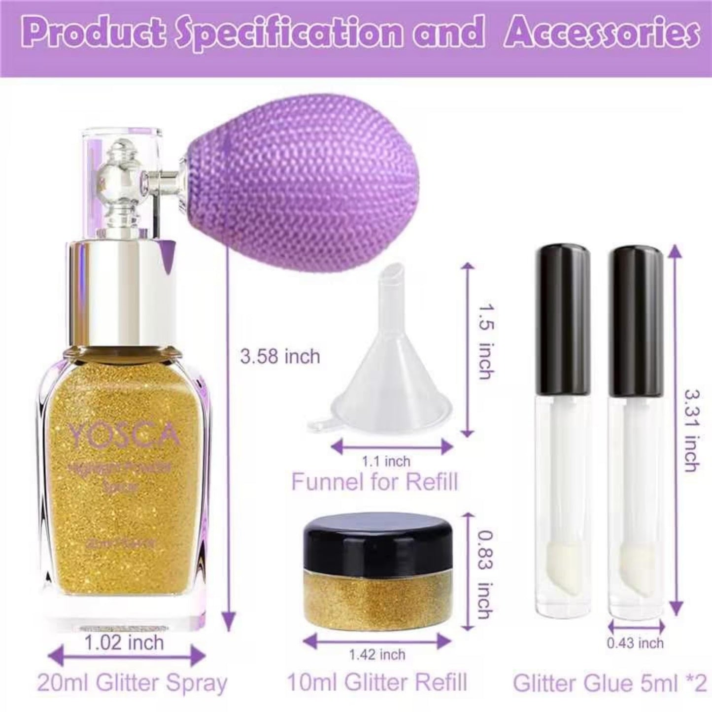 Yosca Body Glitter Spray, 30ML Diamond Body Shimmer Powder Hair Spray Silver Glitter Sparkle Highlighter Makeup Festival Concert Party Mardi Gras Rave Accessories for Rave Clothes Hair Face Nail Art