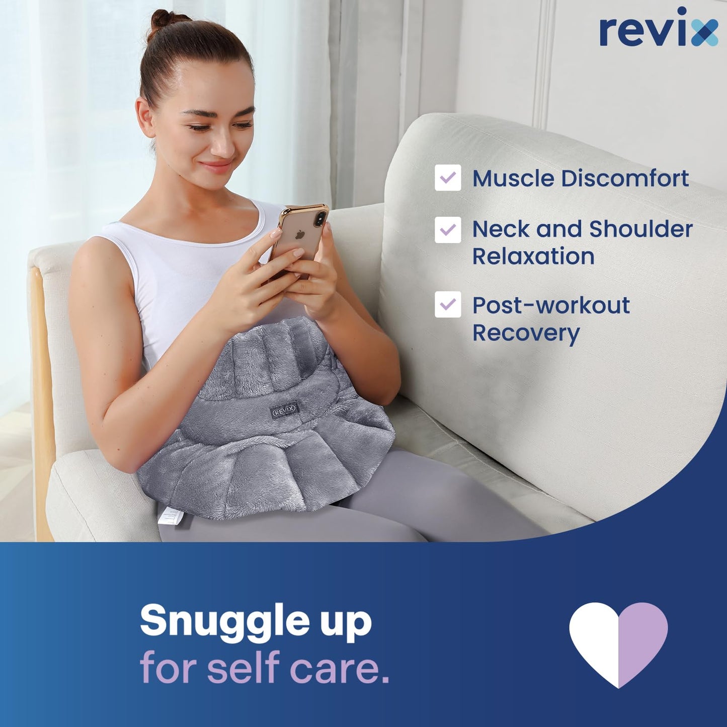 REVIX Microwavable Heating Pad for Neck Shoulders and Back, Microwave Heated Neck Wrap with Moist Heat, Light-Gray