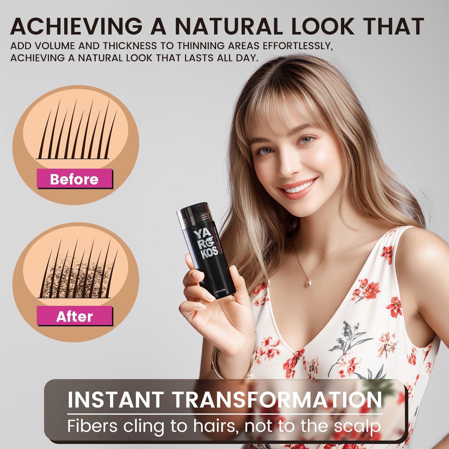 Yargkos Hair Fibers for Thinning Hair or Fill In Fine, Hair Building Fibers (28g) for Women & Men, Hair Powder for Instantly Thicker, Fuller Looking - DARK BROWN