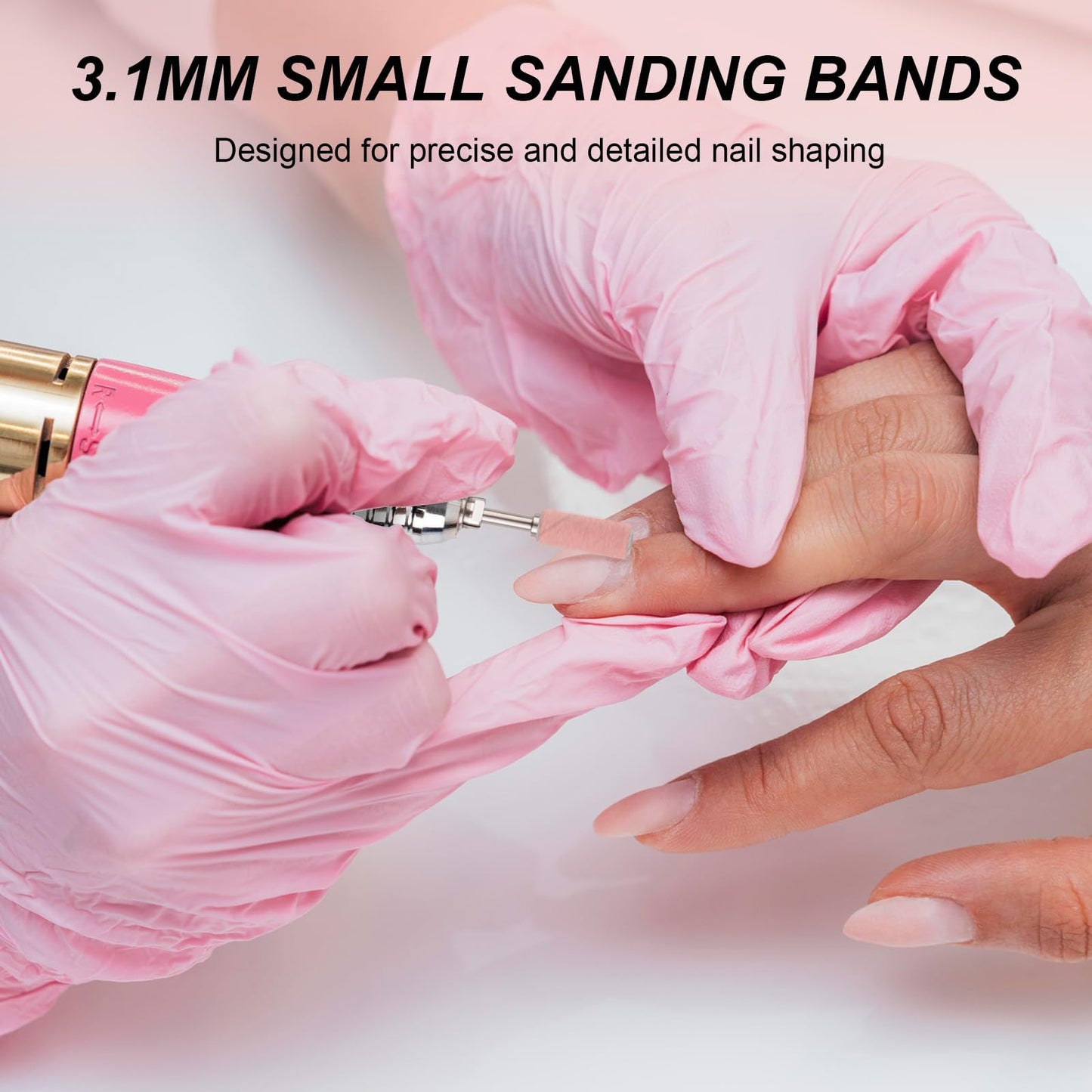 Rolybag 100pcs Small Sanding Bands Nail Drill Bits 180 Fine Grit Nail File Sanding Bands with 3.1mm Mandrel Bit for Acrylic Nails Gel Removing Shaping Professional Manicures and Pedicure, Pink