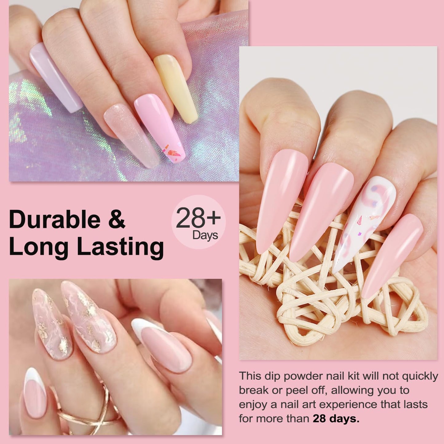 Lavender Violets 13Pcs Dip Powder Nail Kit Starter - 6 Colors Nude Pink Orange Yellow Glitter Dip Powder Liquid Set with Base & Top Coat Activator for Beginners and Professionals DIY Manicure M227