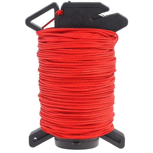 Atwood Rope Ready Rope™ Micro Cord Dispenser 125ft 100lb Test, Camping Gear Survival Tool, Built in Storage, Cutting Blade, Cord Grip, Gear Loop, Made in USA (Red)